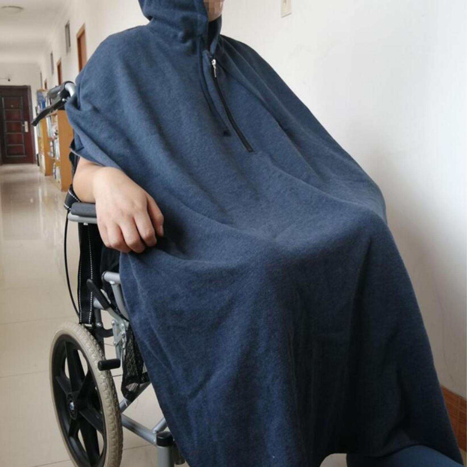 Warm Wheelchair Hooded Capes Ponchos Leg Back Protector Purplish Blue Male