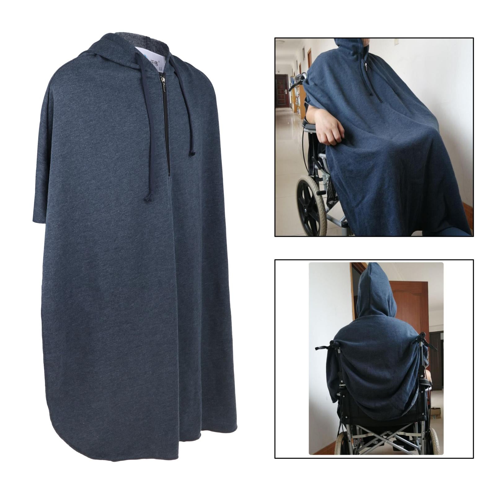 Warm Wheelchair Hooded Capes Ponchos Leg Back Protector Purplish Blue Male