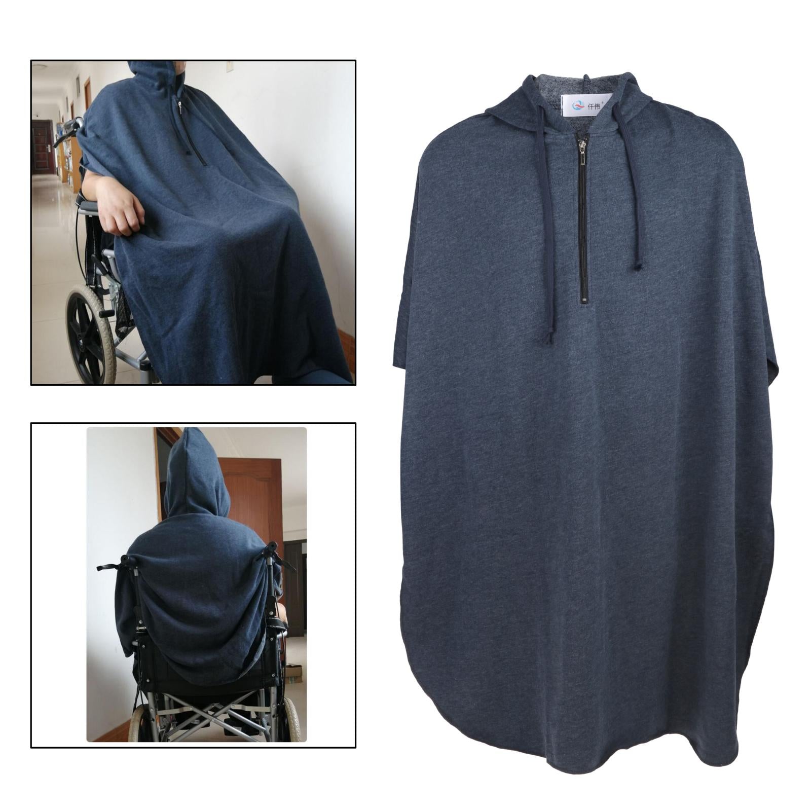 Warm Wheelchair Hooded Capes Ponchos Leg Back Protector Purplish Blue Male