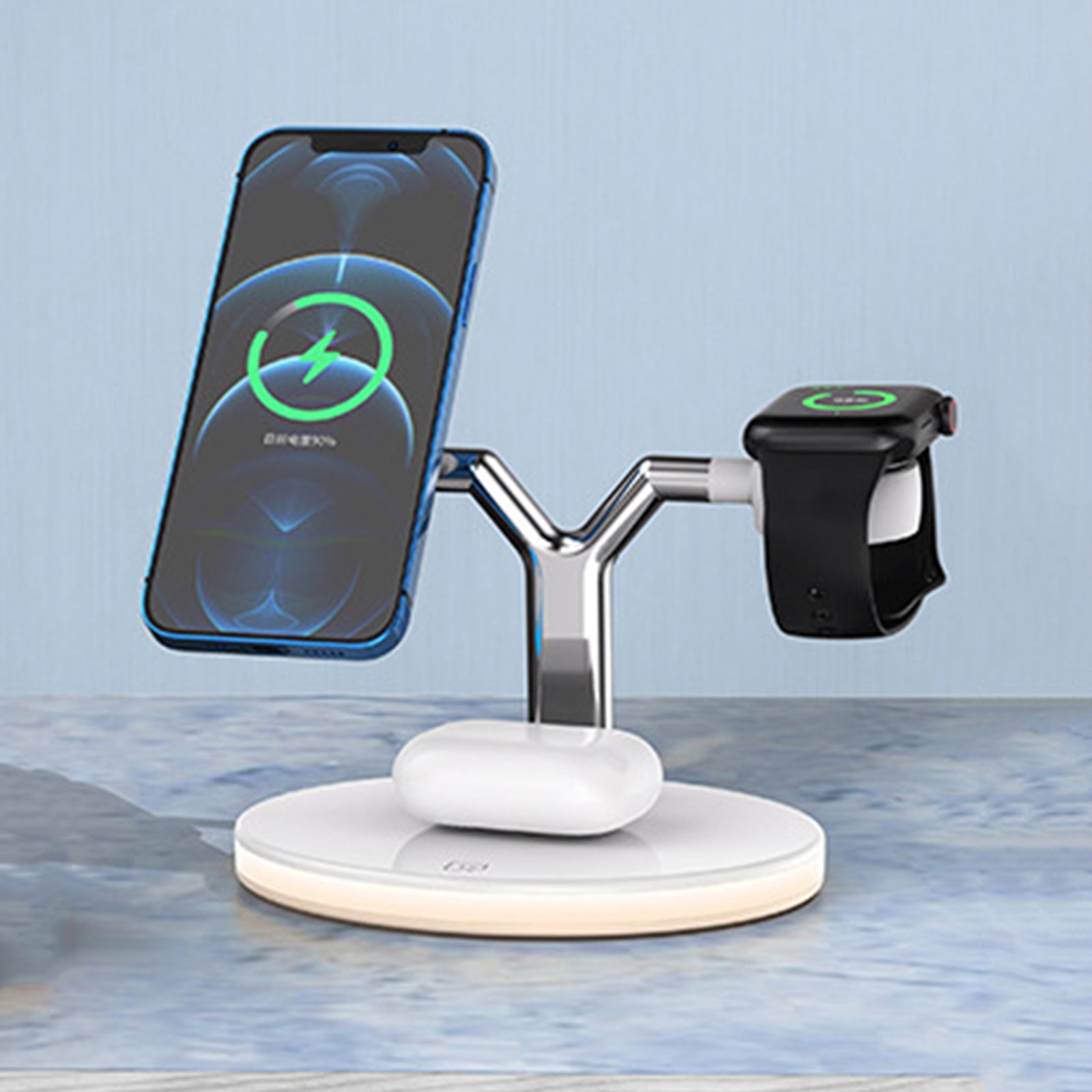 Magnetic Wireless Charger Station for iPhone 12 Apple Watch Airpods white