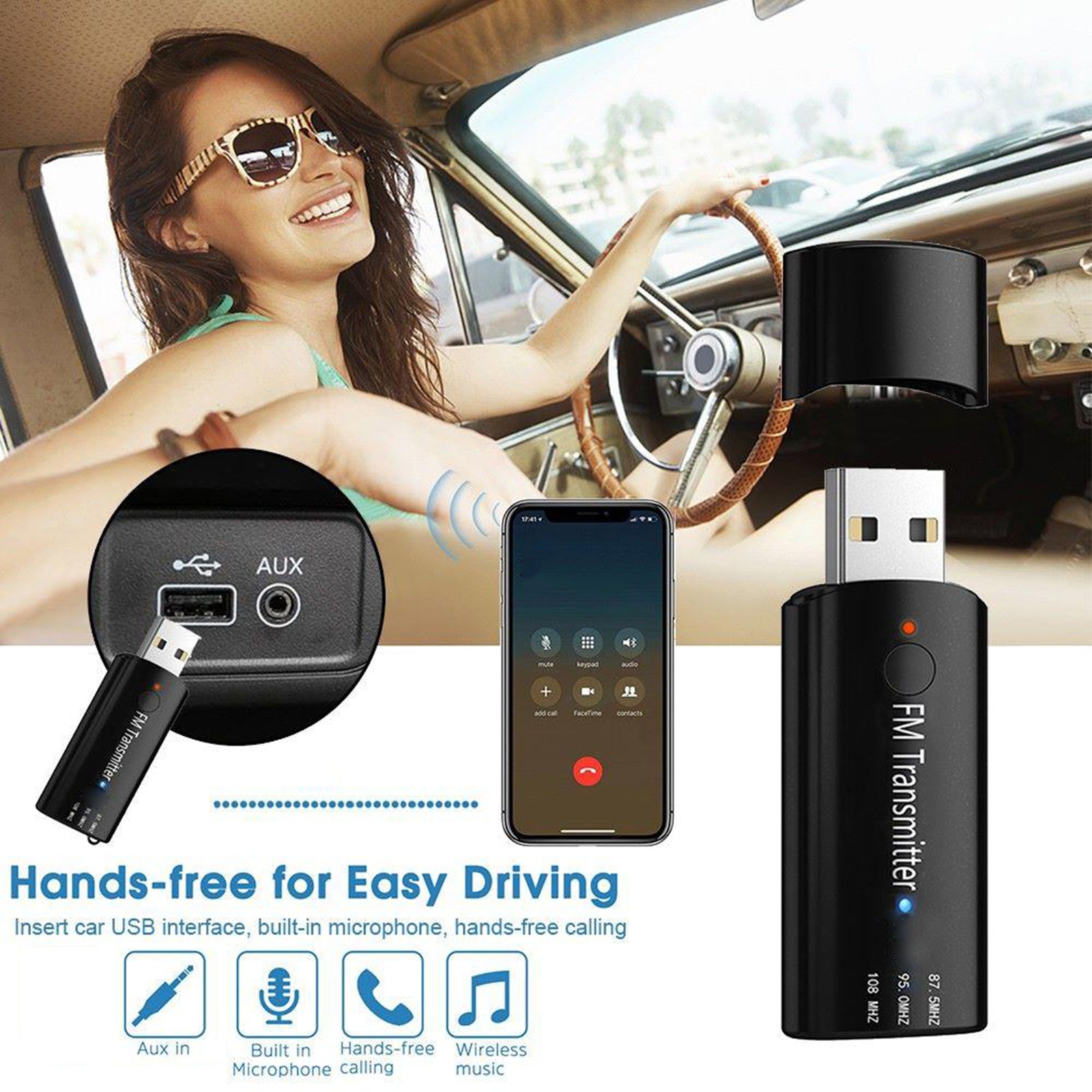 Bluetooth 5.0 Transmitter and Receiver FM AUX Adapter For TV Car PC  black