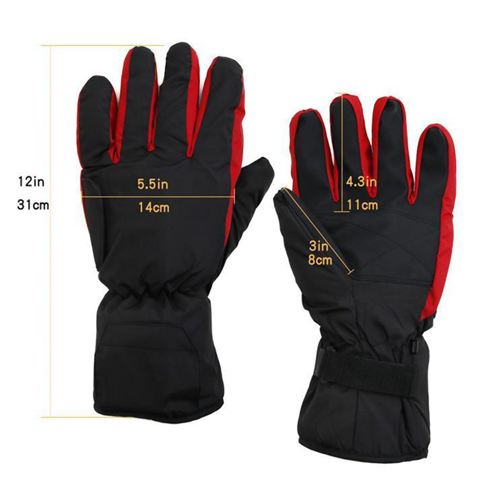 Winter Electric Heated Glove Rechargeable Battery Warm Hand Sport Black+Red