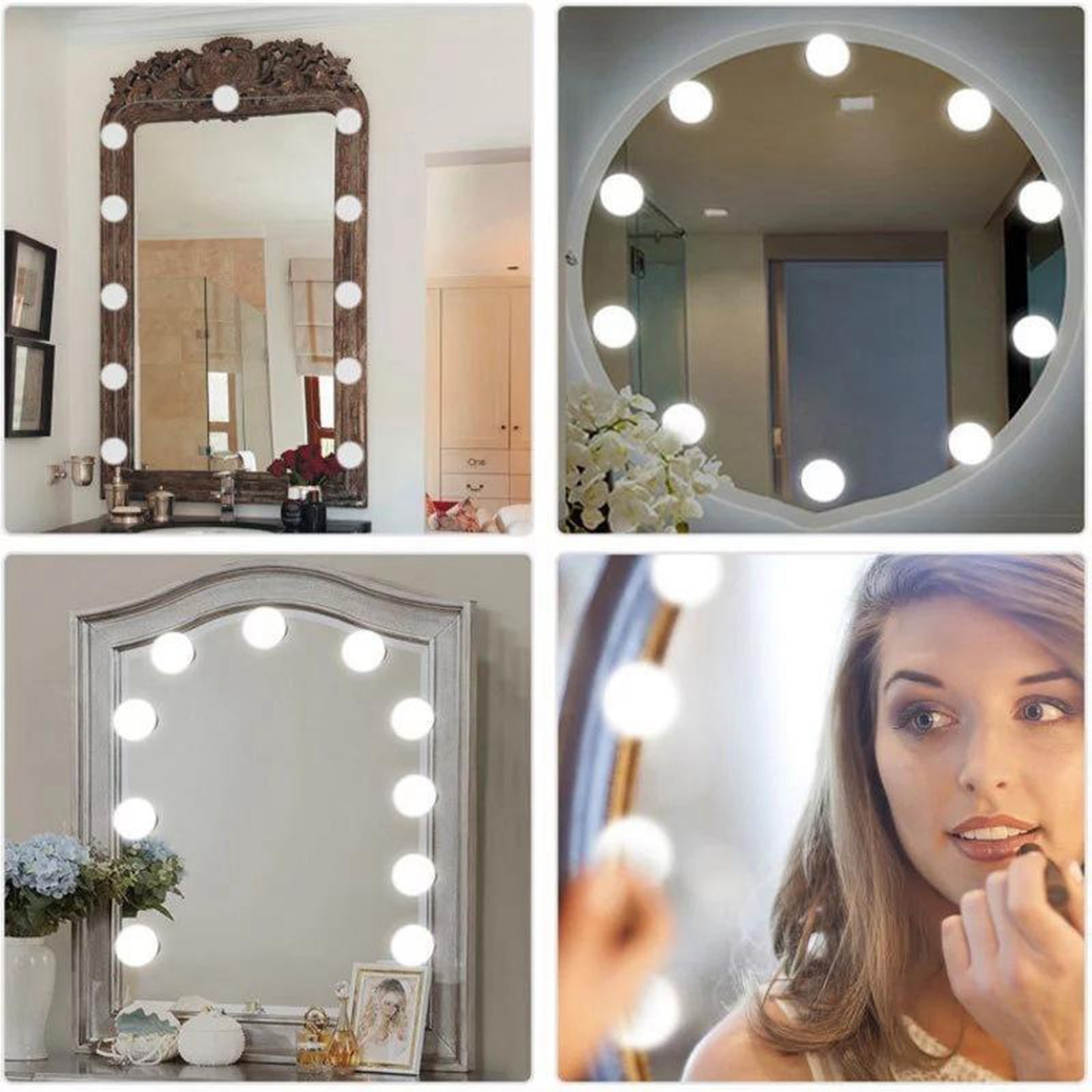 10 LED Hollywood Makeup Vanity Mirror Lights Bulbs Dimmable Tabletop or Wall