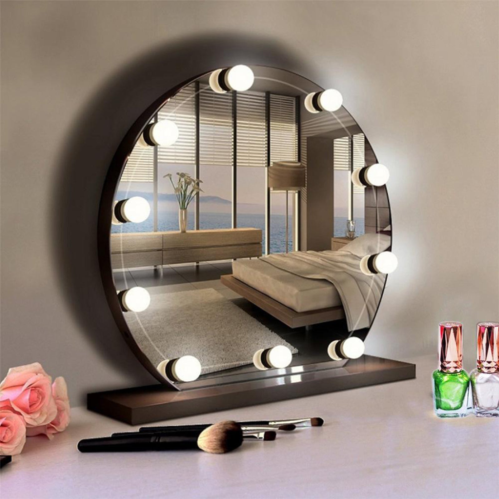 10 LED Hollywood Makeup Vanity Mirror Lights Bulbs Dimmable Tabletop or Wall