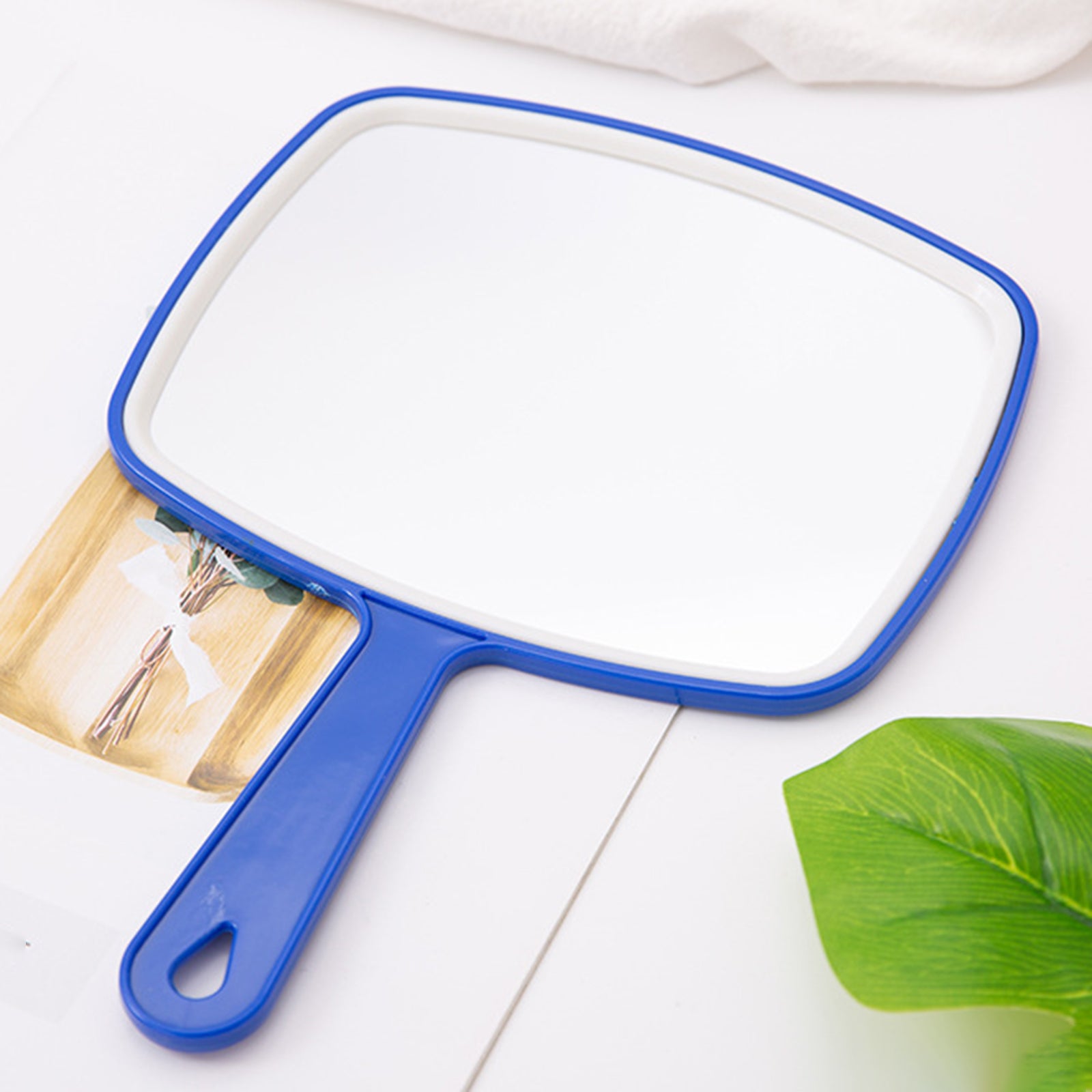 Antislip Rectangular Hand Mirror Handheld Paddle Mirror Blue