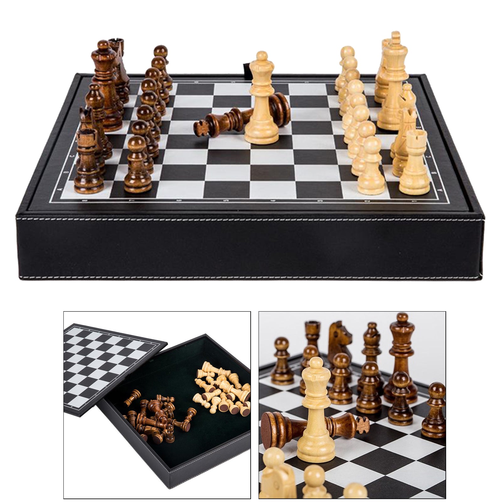 Wooden Chess Set Travel Chessboard and Storage Slots for Beginner Table Game