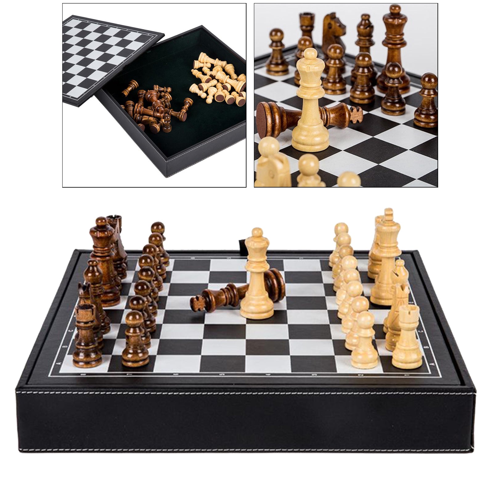 Wooden Chess Set Travel Chessboard and Storage Slots for Beginner Table Game