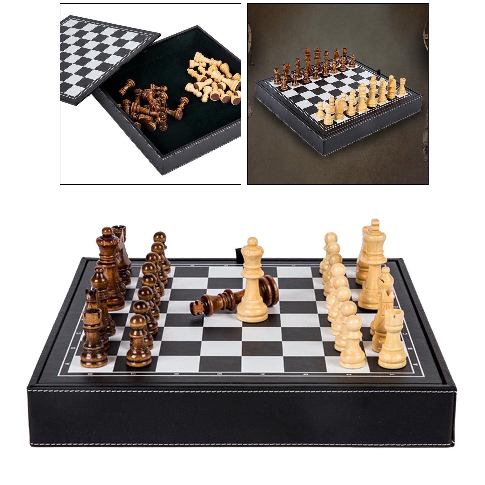 Wooden Chess Set Travel Chessboard and Storage Slots for Beginner Table Game