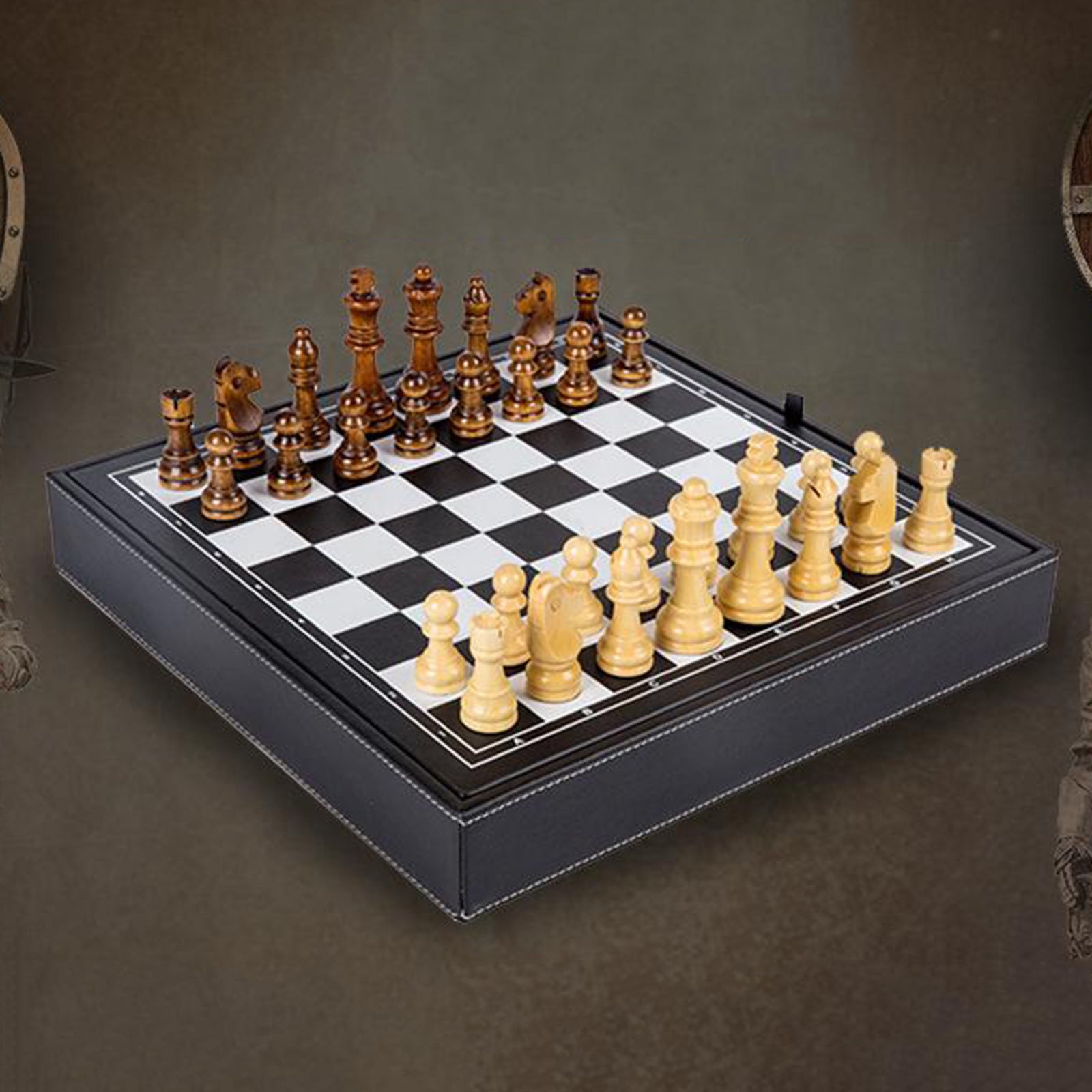 Wooden Chess Set Travel Chessboard and Storage Slots for Beginner Table Game