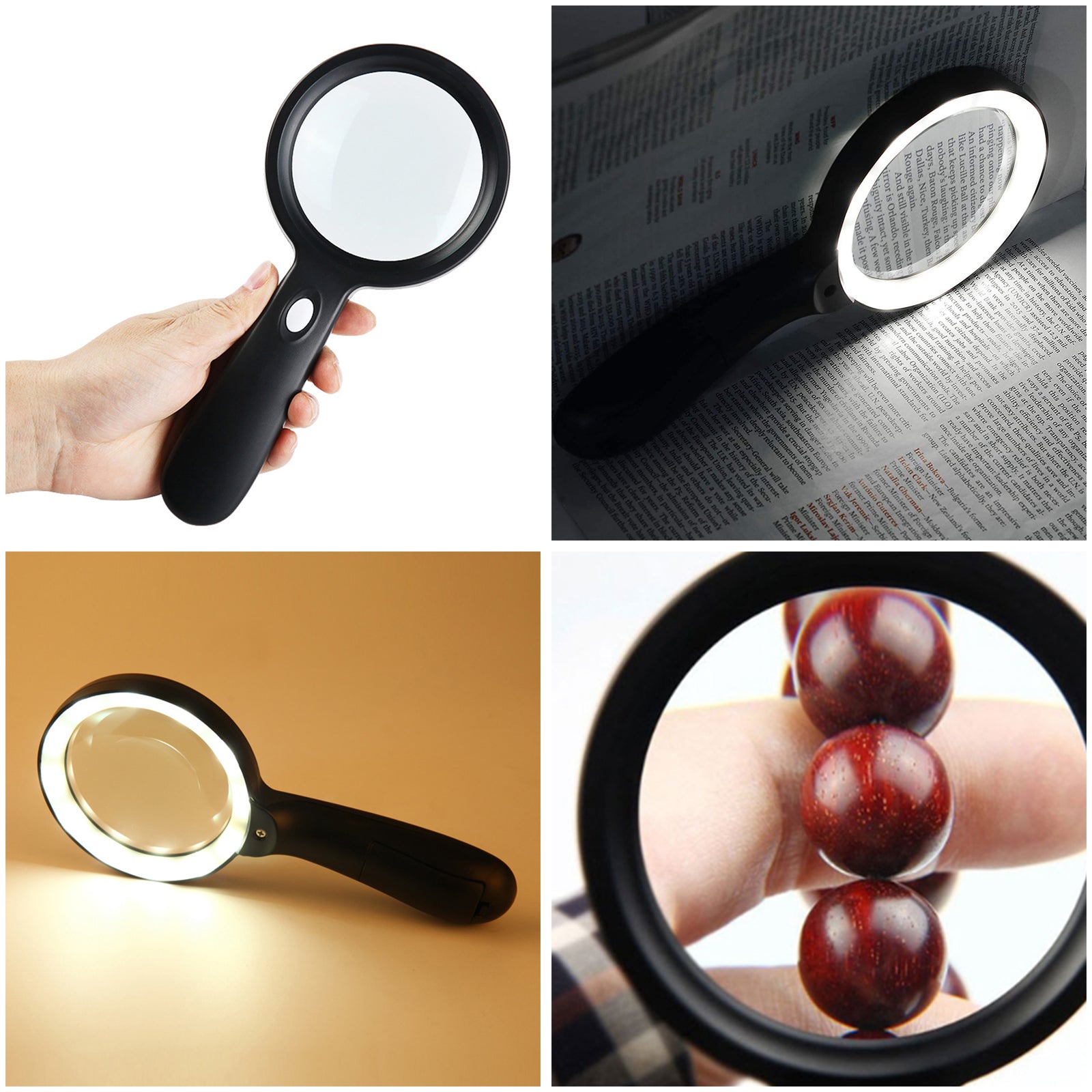 Handle 10X Reading Magnifying Glass Loupe Magnifier for Reading Map 12 LED