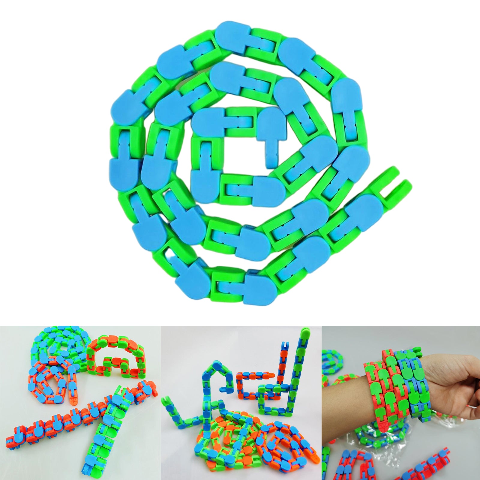 Wacky Tracks Snap and Click Sensory Toys Kids Adult Puzzles Blue Green