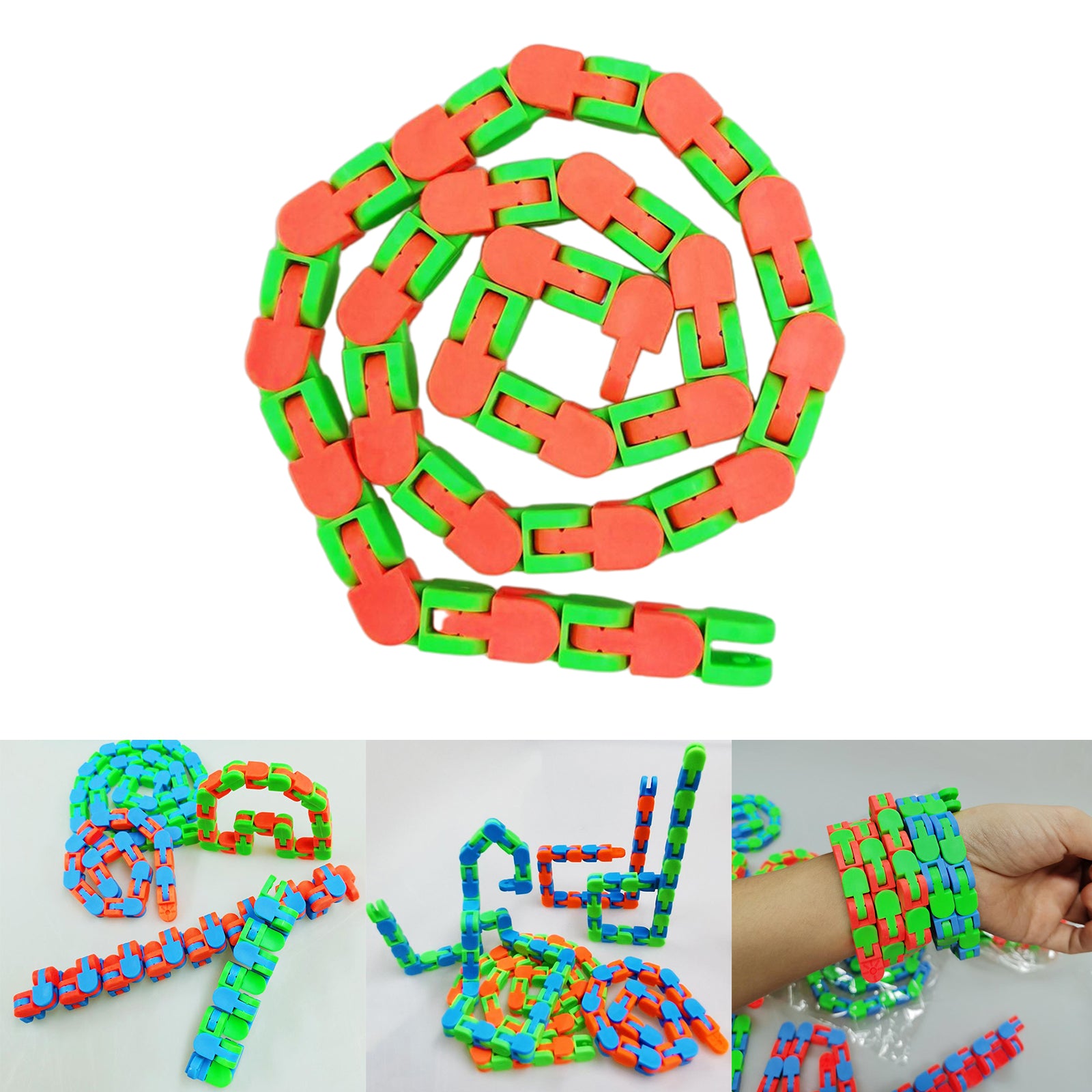 Wacky Tracks Snap and Click Sensory Toys Kids Adult Puzzles Orange Green