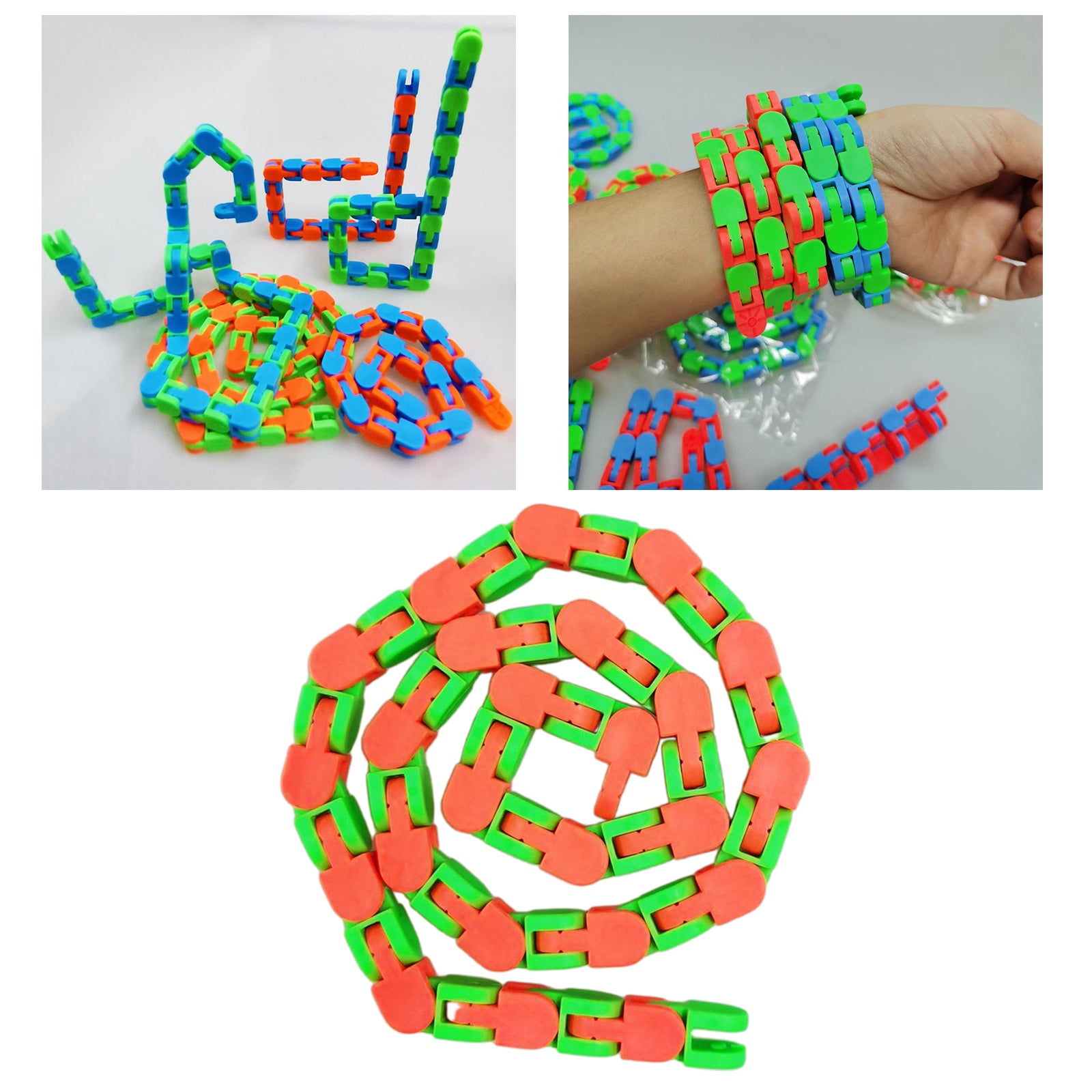 Wacky Tracks Snap and Click Sensory Toys Kids Adult Puzzles Orange Green