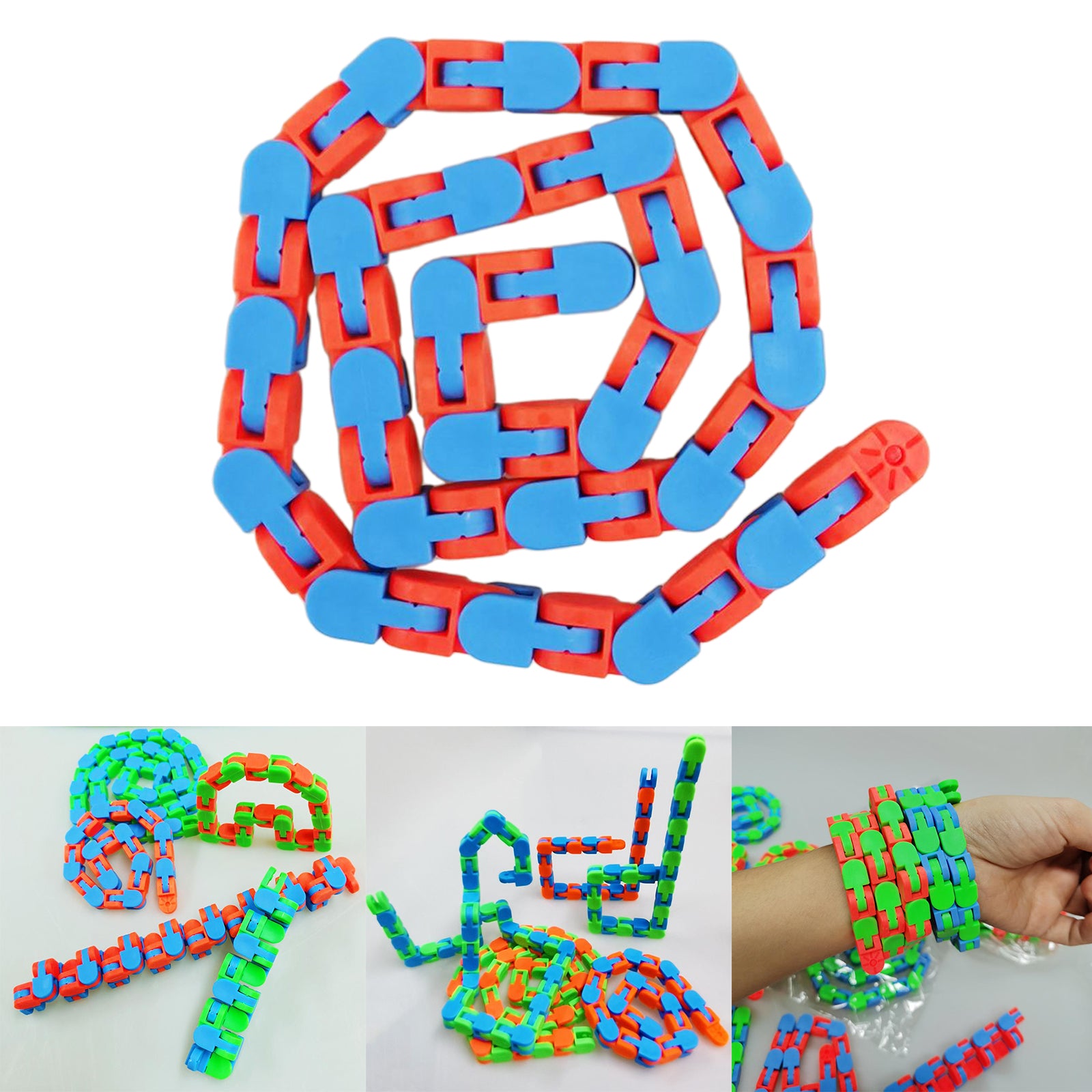 Wacky Tracks Snap and Click Sensory Toys Kids Adult Puzzles Red Blue