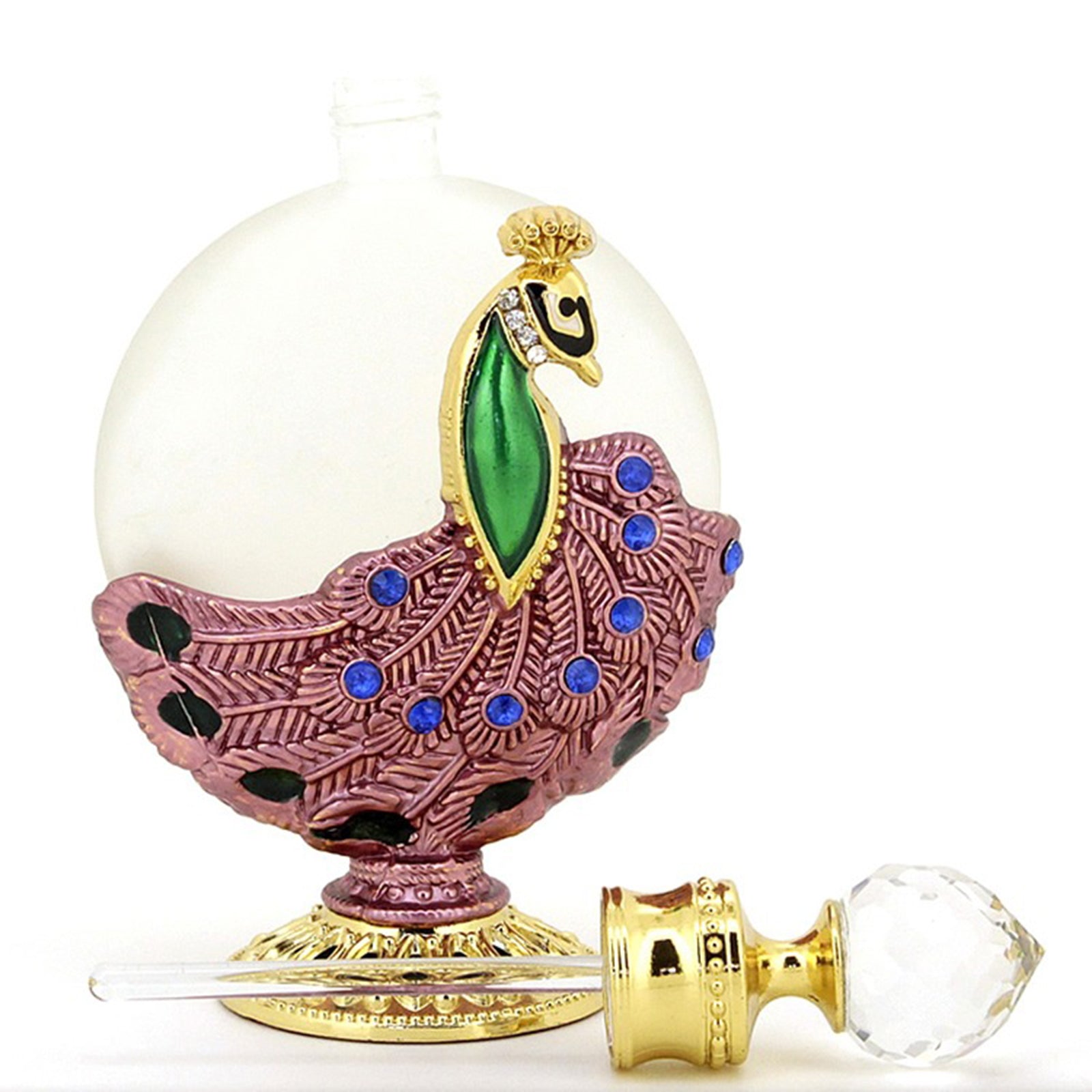 Mini Glass Refillable Perfume Bottle 30ml Easy to Use Peacock Style Pink