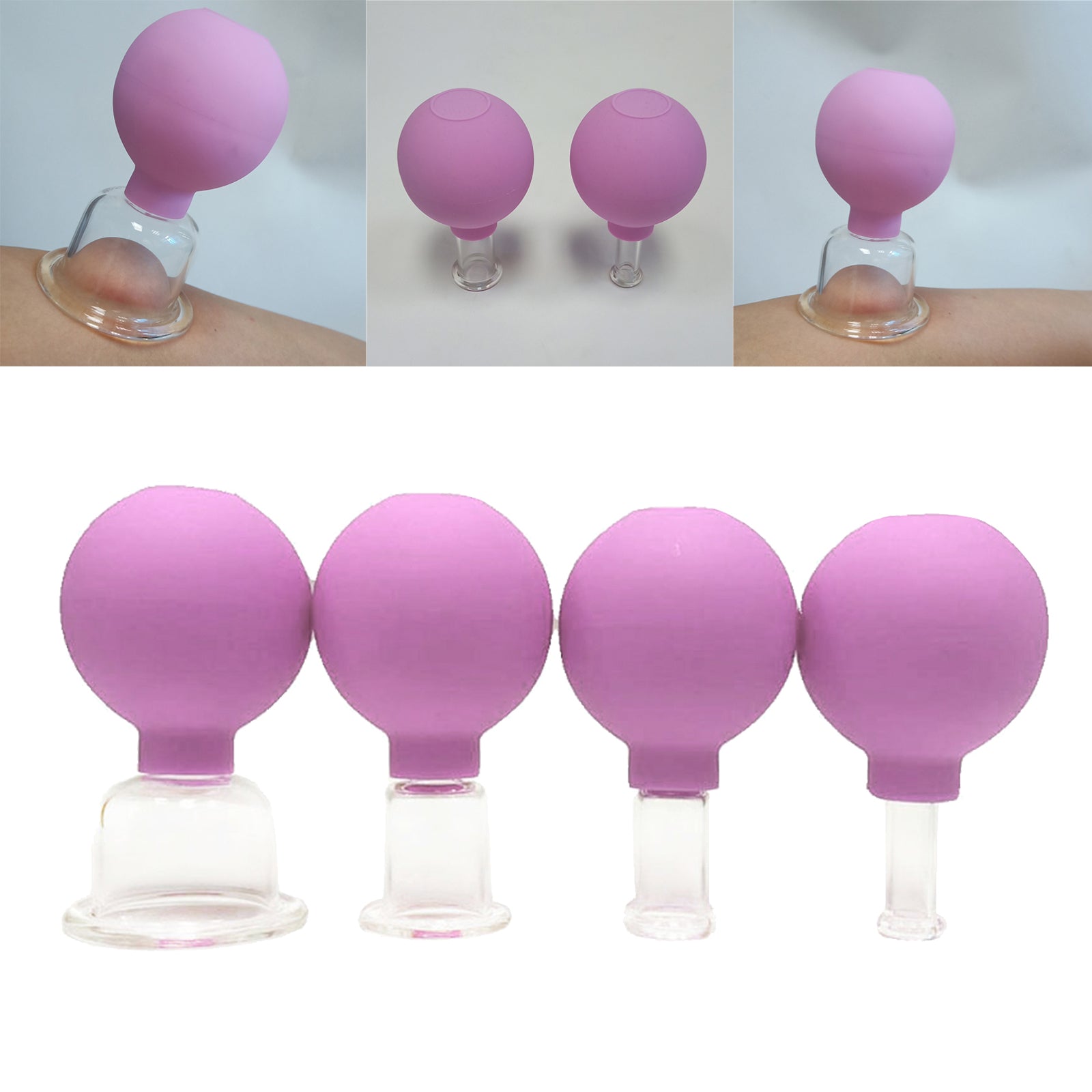 4 Pieces Safety Vacuum Cupping for Massage Body Face Leg Back Face Arm Back Purple pink