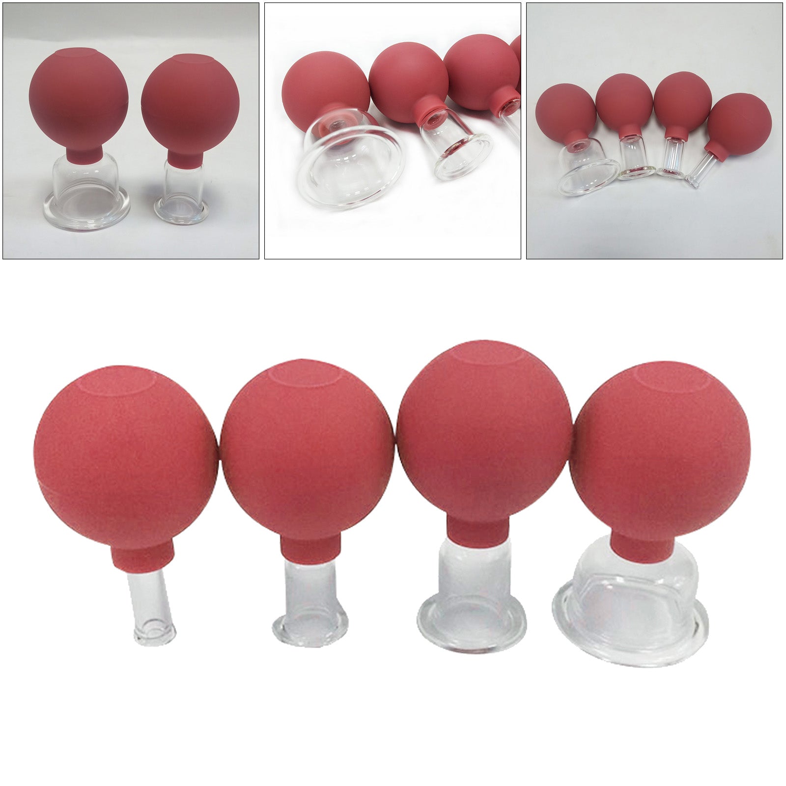 4 Pieces Safety Vacuum Cupping for Massage Body Face Leg Back Face Arm Back red