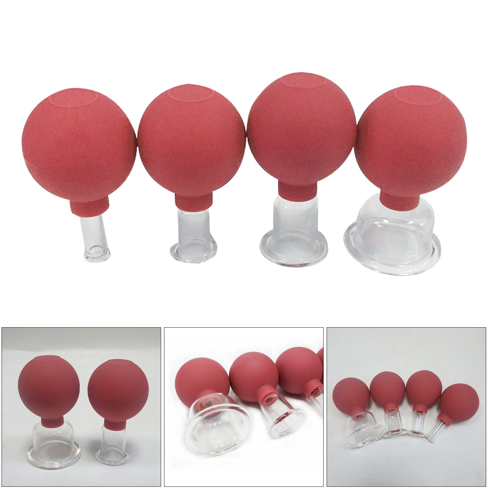 4 Pieces Safety Vacuum Cupping for Massage Body Face Leg Back Face Arm Back red