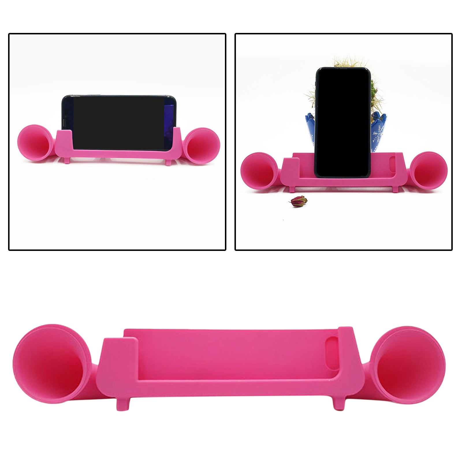 Silicone Sound Amplifier Phone 2 Horn Stand for iPhone 6 6s 7  pink