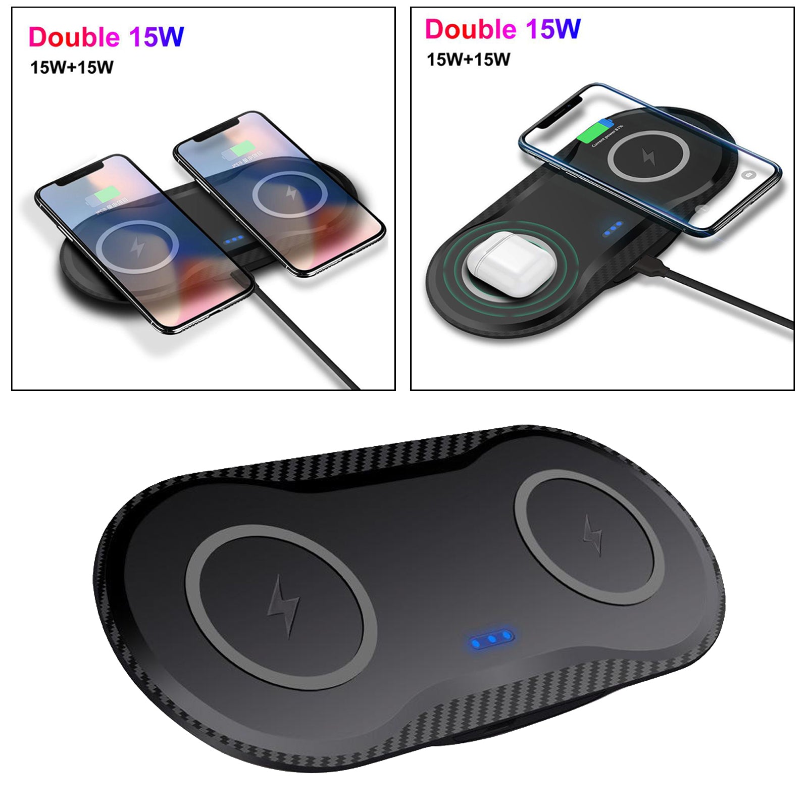 Dual 15W Qi Wireless Fast Charger Dual Seat Pad for Samsung S20 S10 New