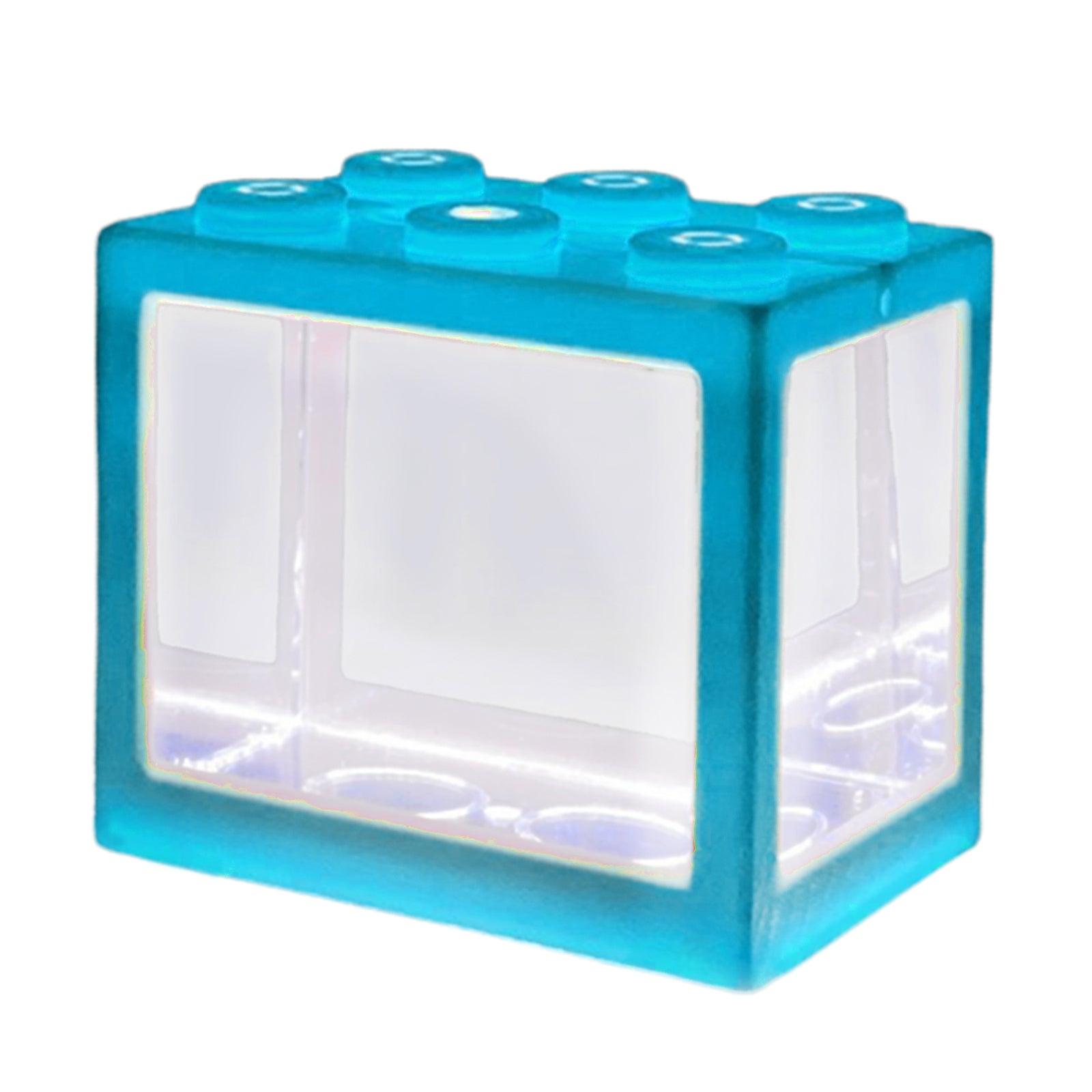 Mini Fish Tank LED Light Clear Ornament Aquarium Office Desktop Decor Blue