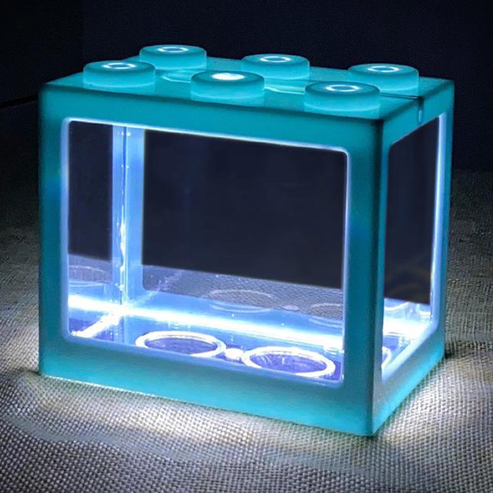 Mini Fish Tank LED Light Clear Ornament Aquarium Office Desktop Decor Blue