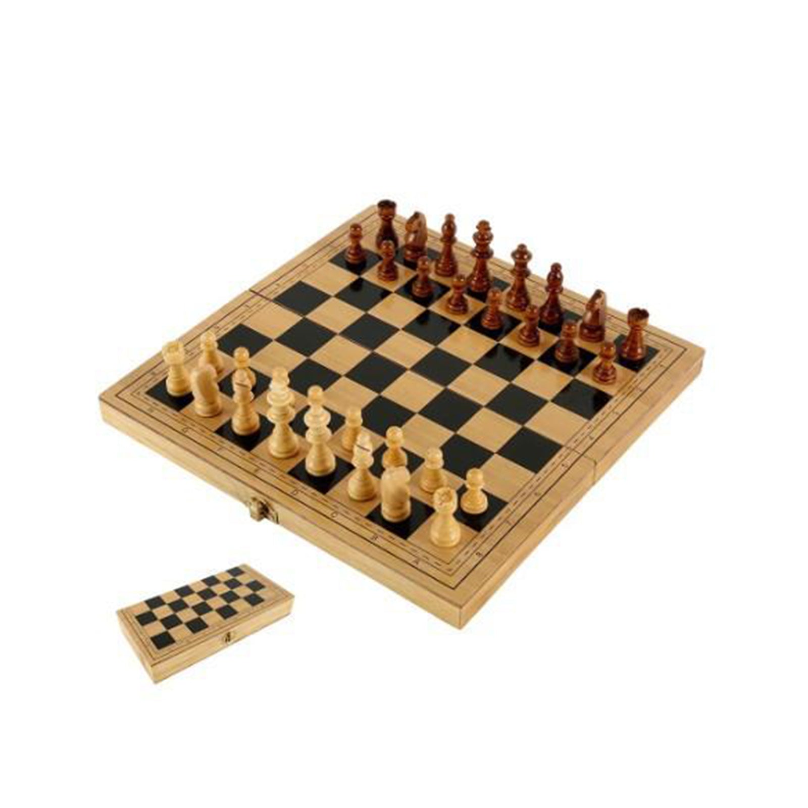 3-in-1 International Wooden Folding Chess Checker& Backgammon Board Game Set 29x29x3cm