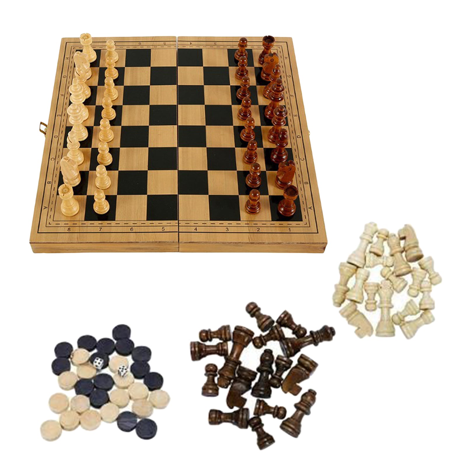 3-in-1 International Wooden Folding Chess Checker& Backgammon Board Game Set 29x29x3cm