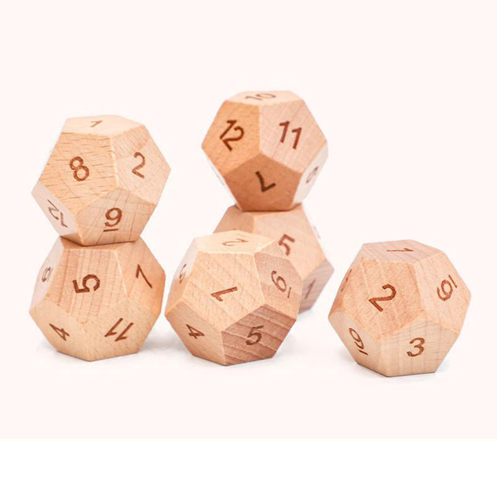 5 Piece Wooden D12 Dices for Board Games PRG DND MTG Dice Set for Parties