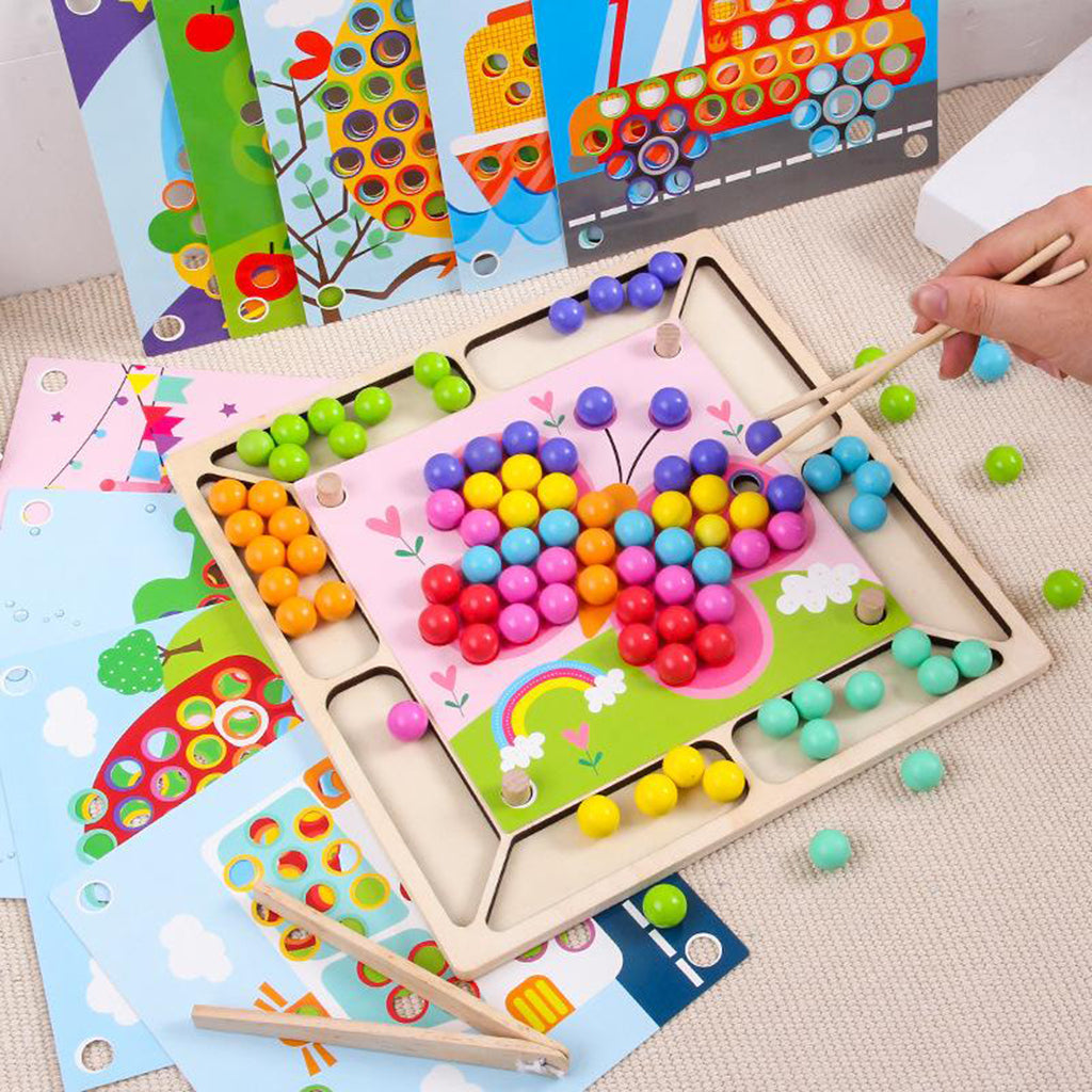 Wooden Board Beads Game, Rainbow Clip Beads Puzzle, Early Educational Toys