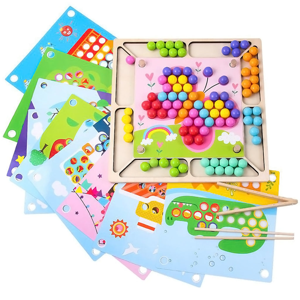 Wooden Board Beads Game, Rainbow Clip Beads Puzzle, Early Educational Toys