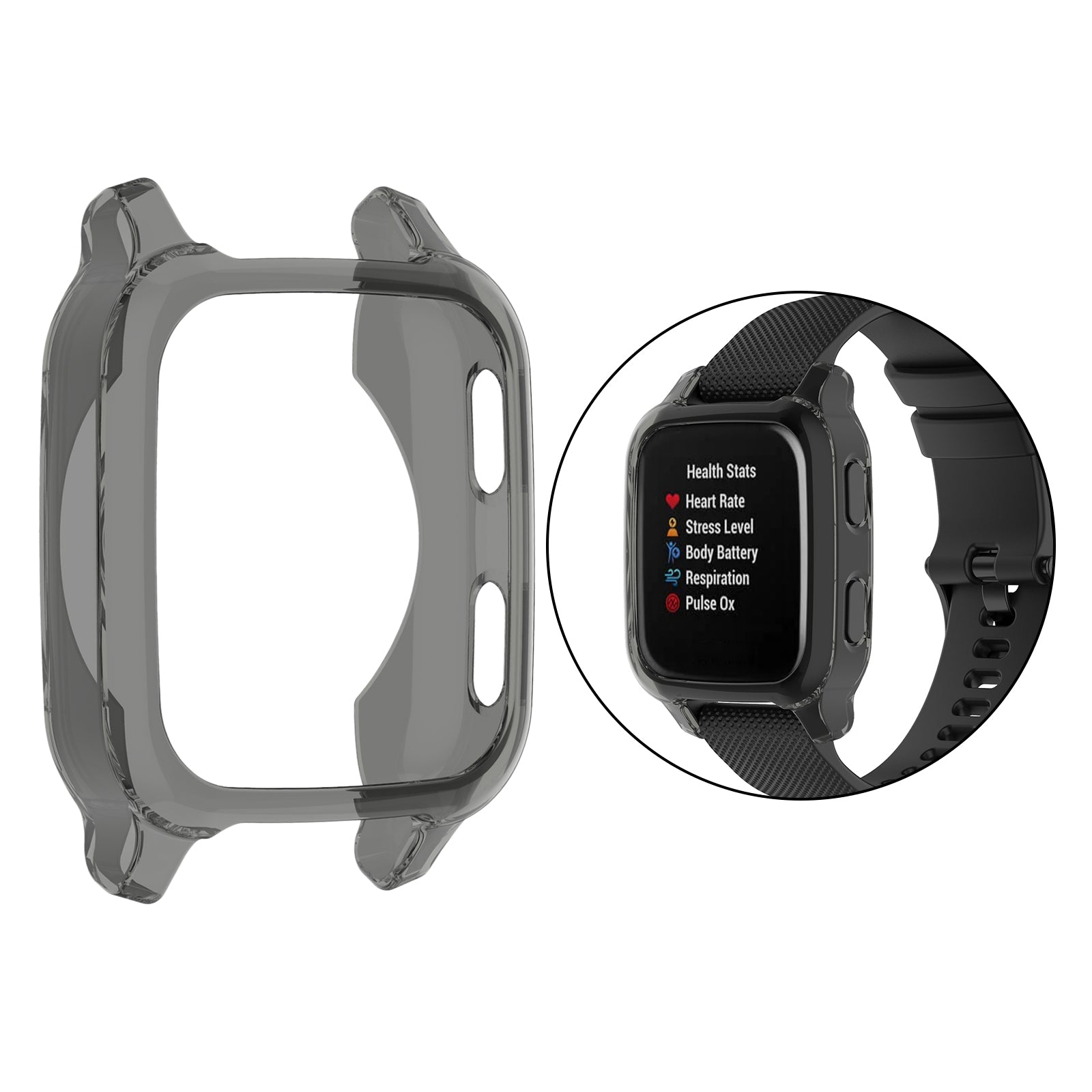 Case Cover Shell Frame Bumper Protector Accessories for Garmin Venu SQ Black