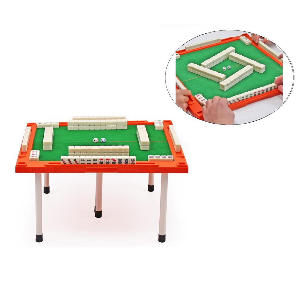 Mini Mahjong Portable Travel Board Game with Foldable Table Light Yellow