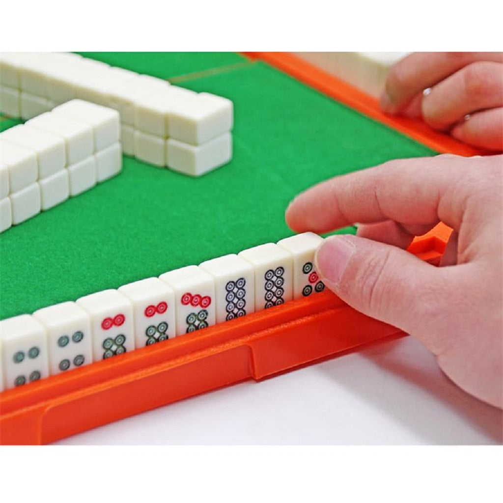 Mini Mahjong Portable Travel Board Game with Foldable Table Light Yellow