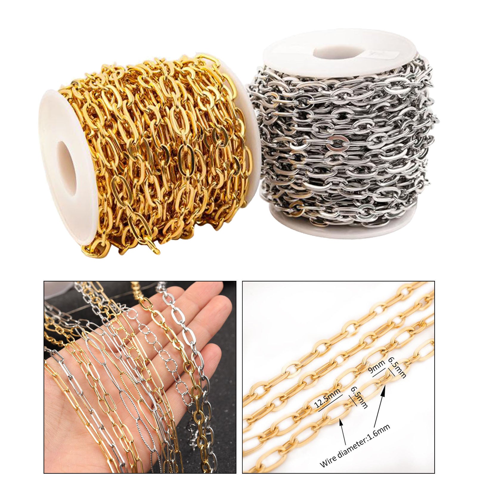 2 Roll Stainless Steel Cable Chain Large Link DIY Jewelry Making Chain Accs