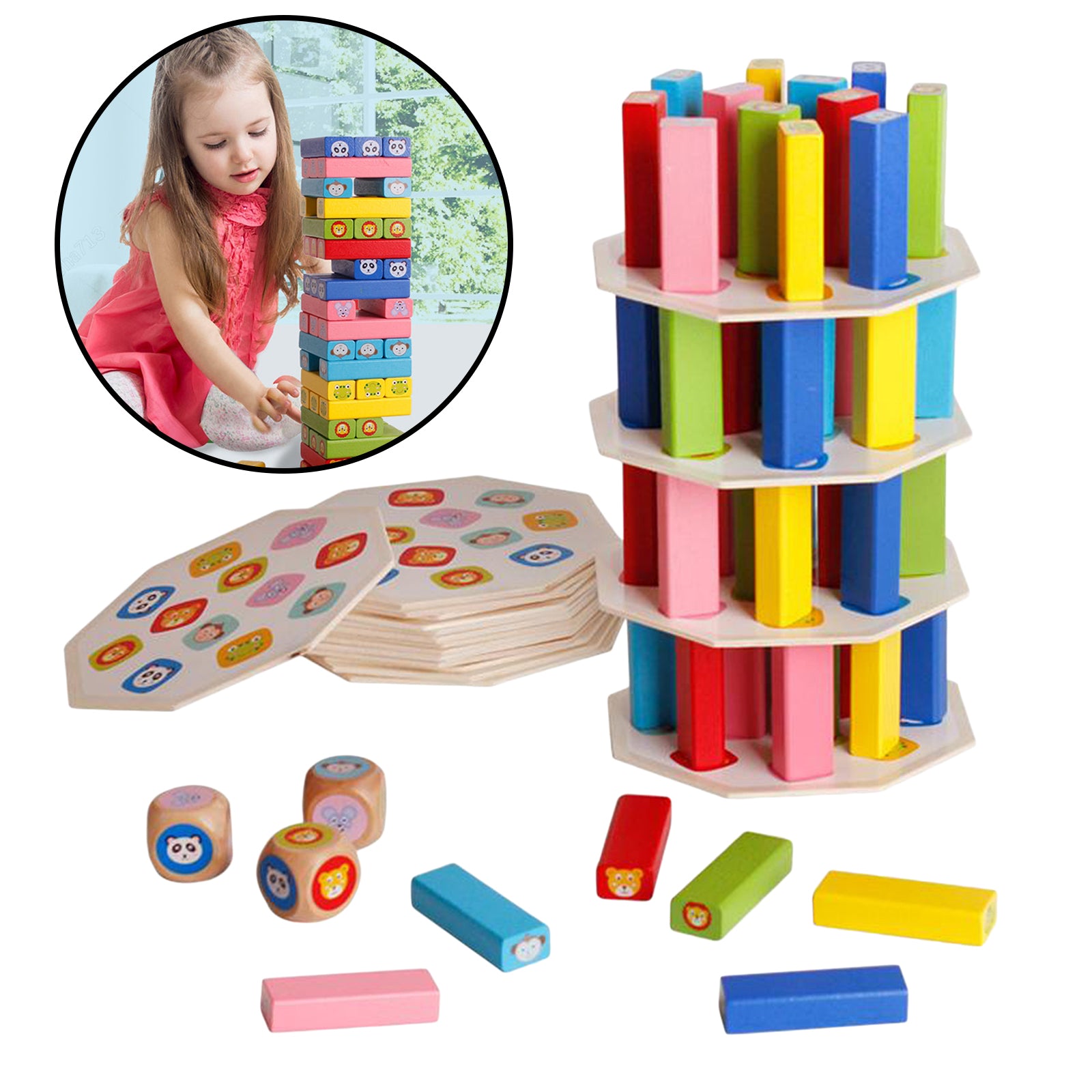 Wooden Tumbling Blocks Stacking Tower Game Toys For Kids Adults Family