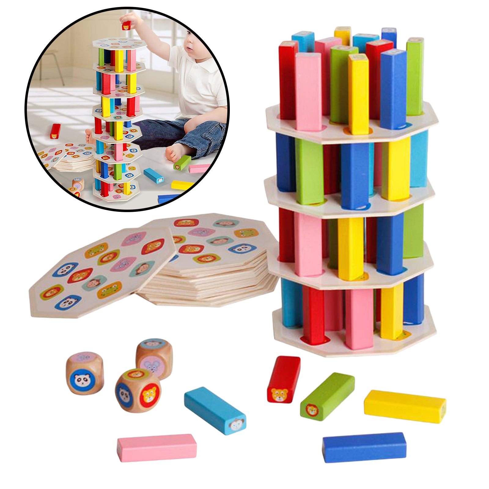 Wooden Tumbling Blocks Stacking Tower Game Toys For Kids Adults Family