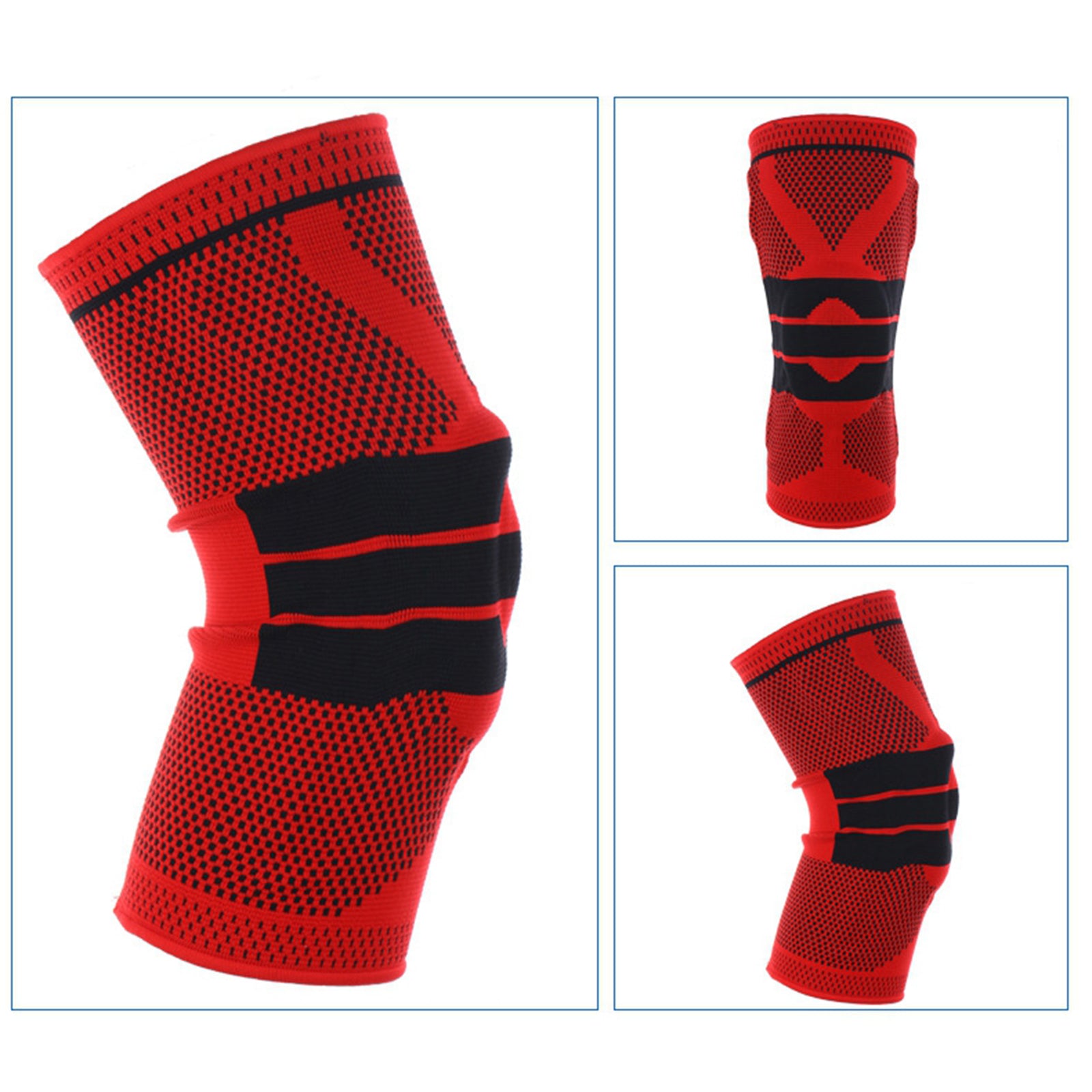 Knee Brace Kneepad Sports Stabilizer Silicone Gel Knees Support Pad Red XXL