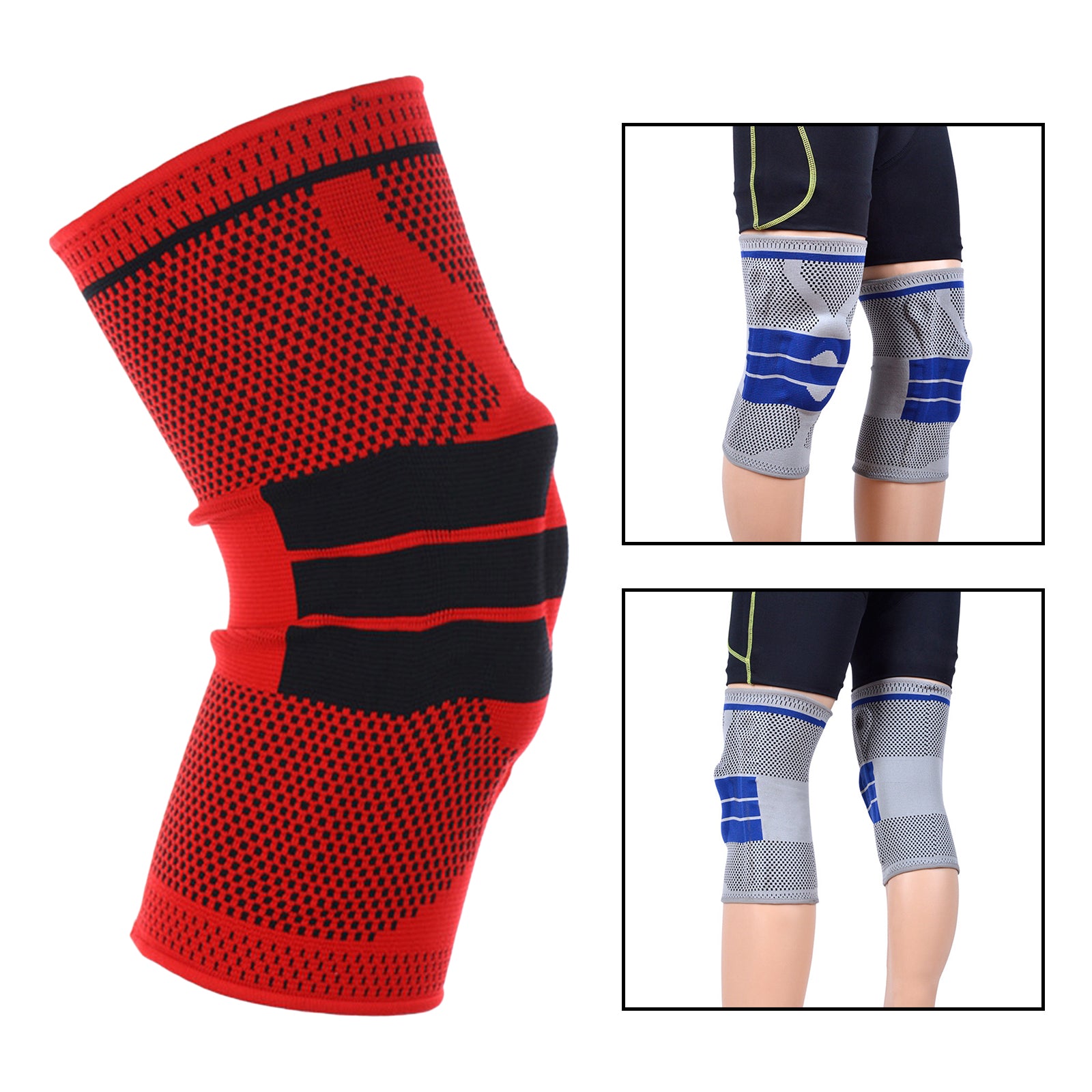 Knee Brace Kneepad Sports Stabilizer Silicone Gel Knees Support Pad Red XXL