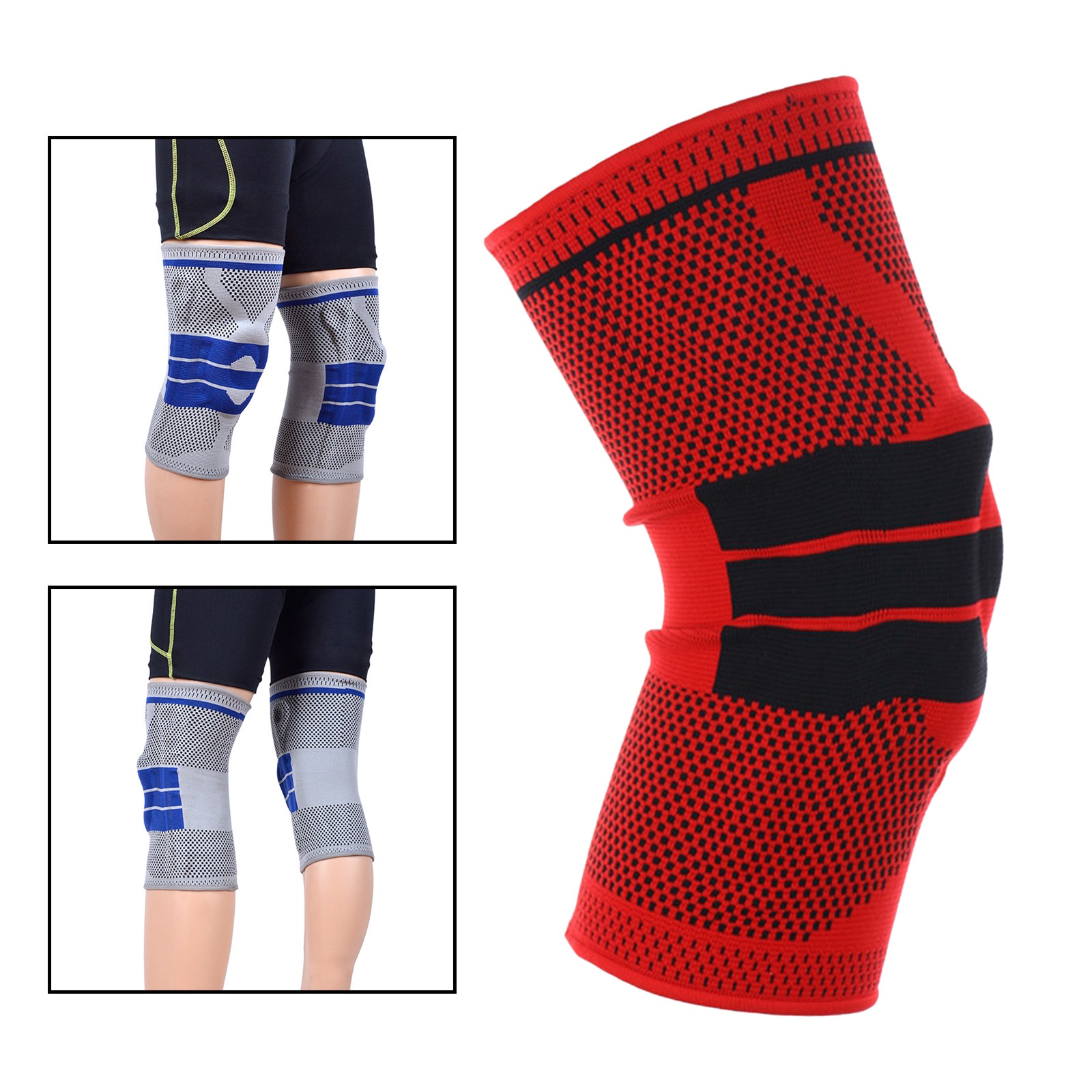 Knee Brace Kneepad Sports Stabilizer Silicone Gel Knees Support Pad Red XXL