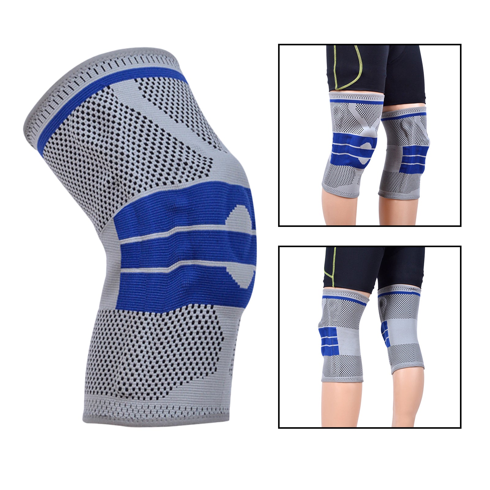 Knee Brace Kneepad Sports Stabilizer Silicone Gel Knees Support Pad Gray XXL