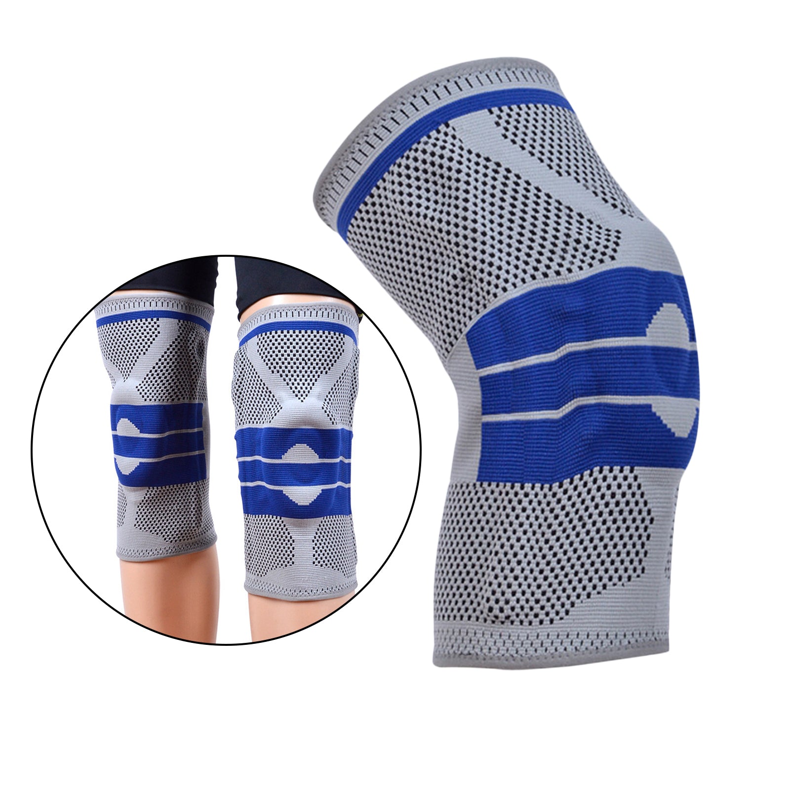 Knee Brace Kneepad Sports Stabilizer Silicone Gel Knees Support Pad Gray L