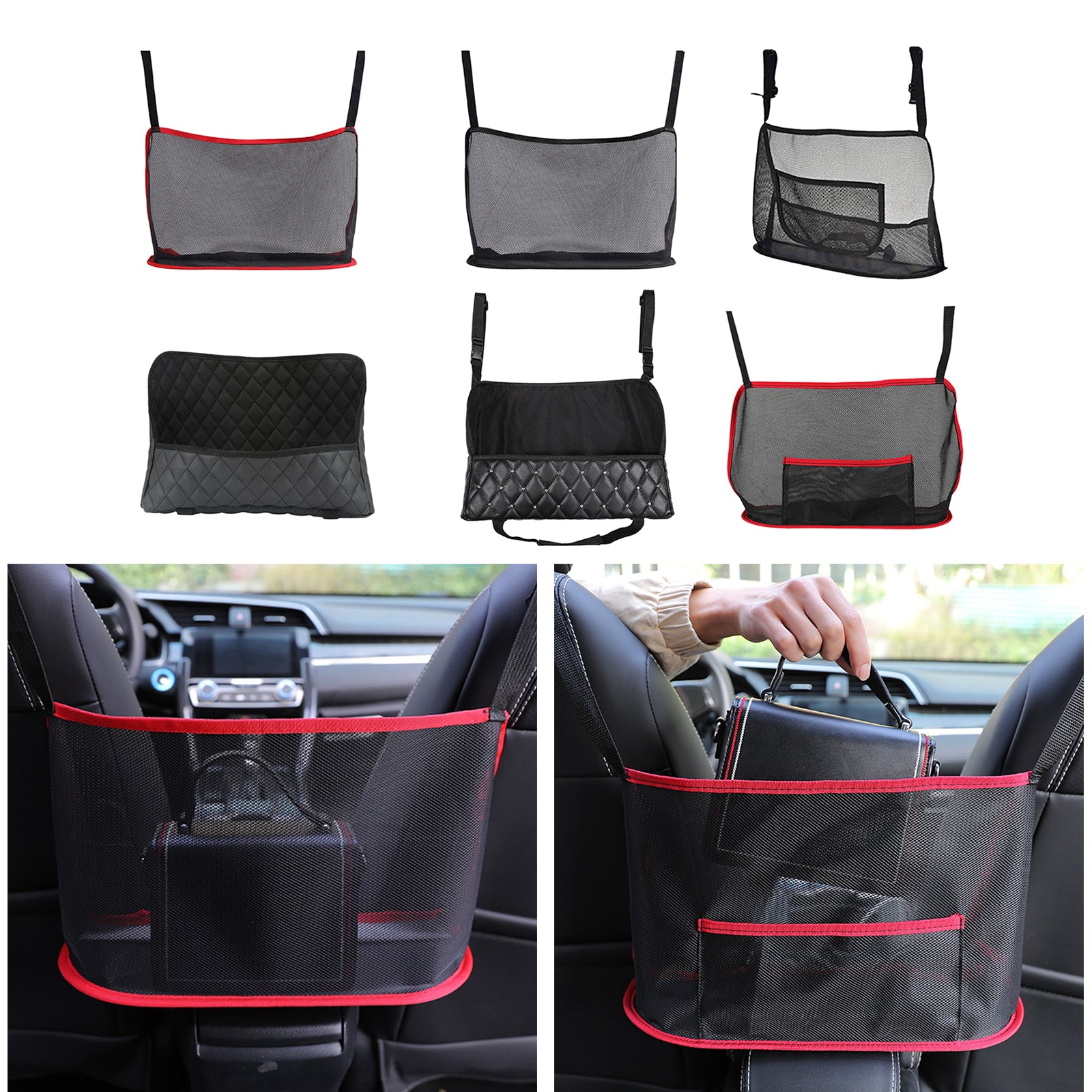 Car Net Pocket Handbag Holder Nylon Between Car Seat Storage Black