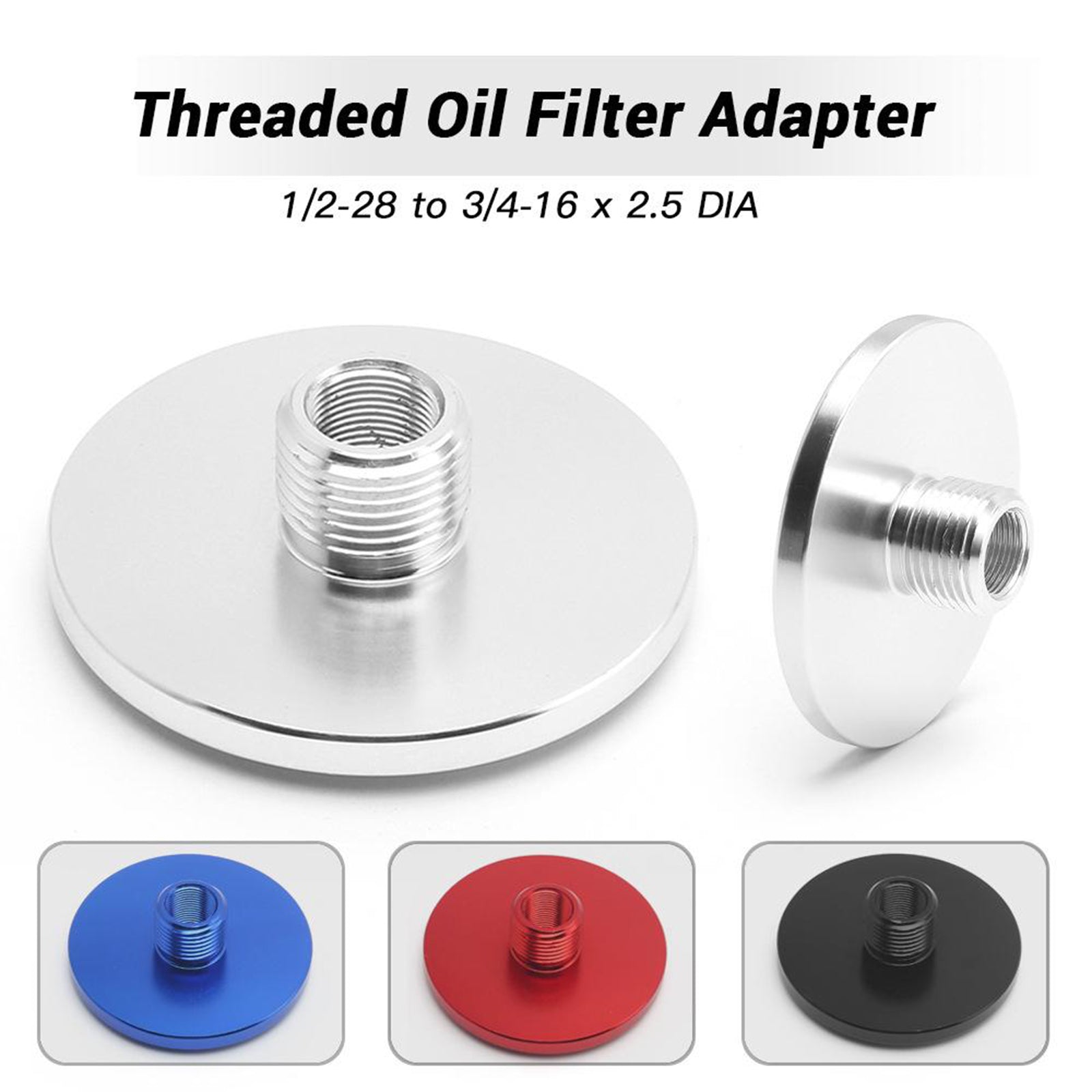 Aluminum 1/2-28 to 3/4-16 2.5 DIA Car Threaded Oil Filter Adapter  Black