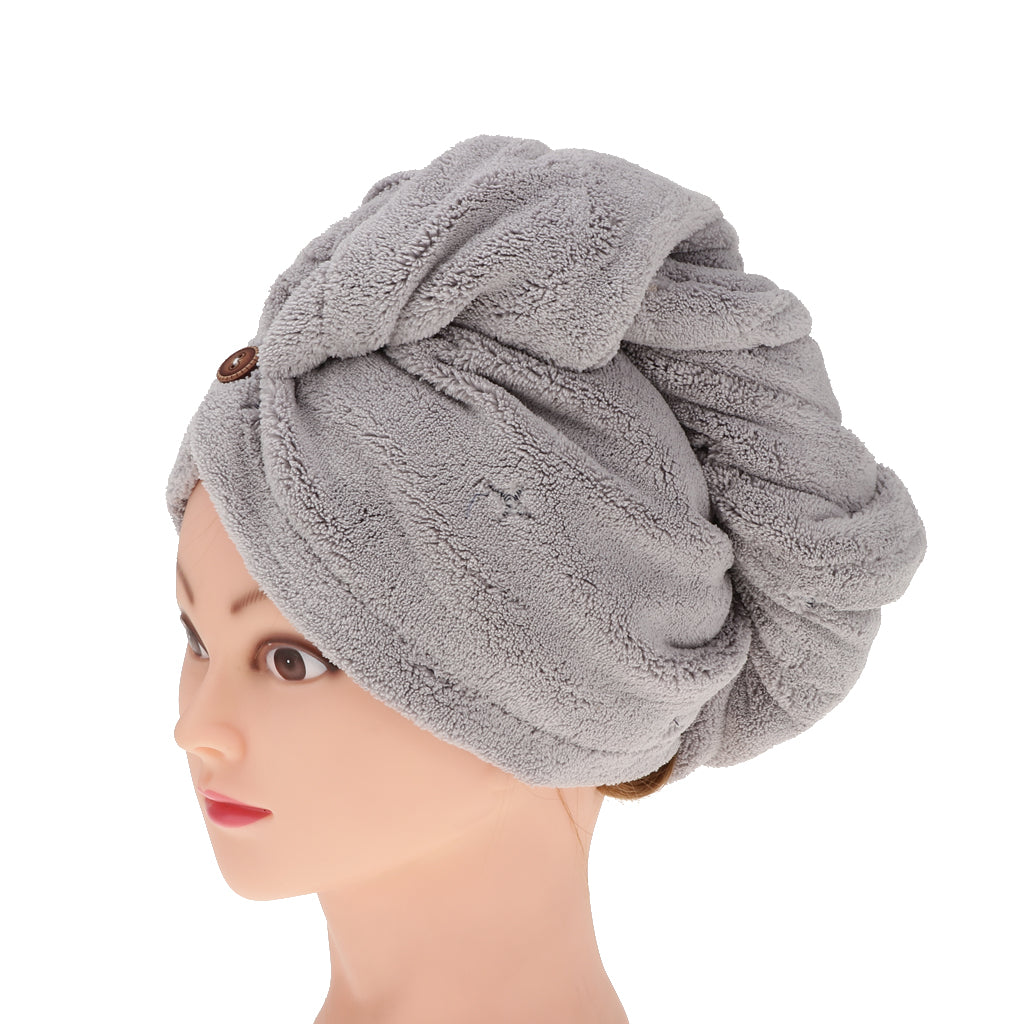 Microfiber Fast Drying Towel Turban Towel Wrap Bath Spa Head Cap Hat Gray