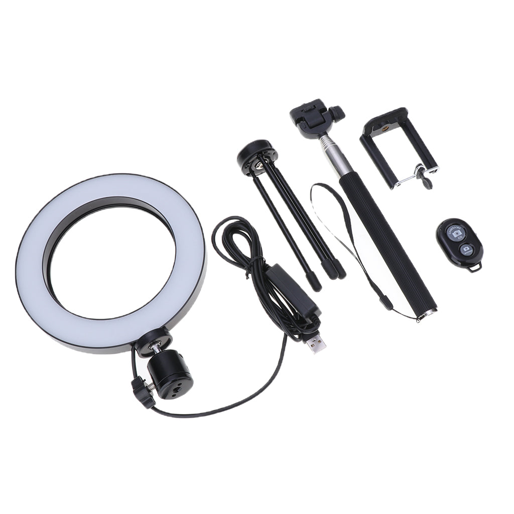 6inch 16cm LED Ring Fill Light + Tripod with Phone Mount + Bluetooth Remote