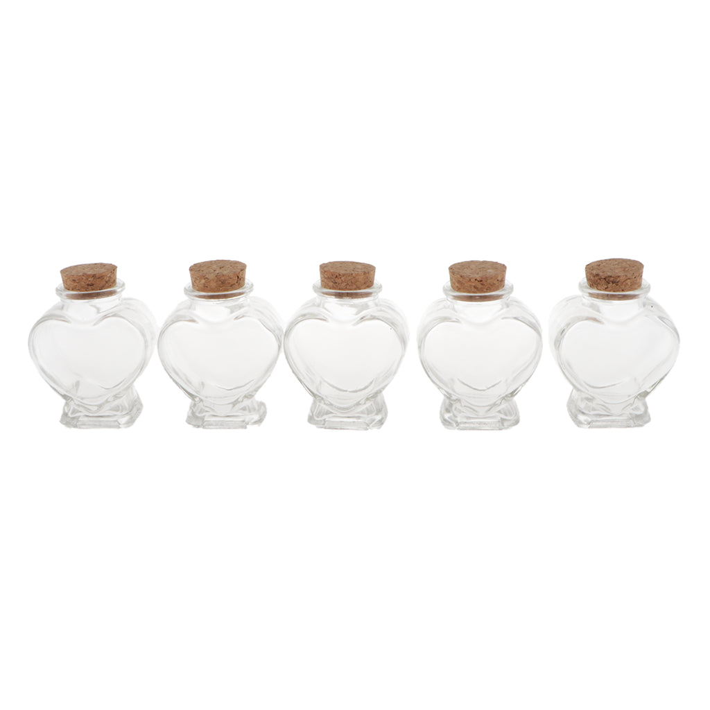 5 Pieces Mini Cork Stoppers DIY Decor Glass Bottle Wishing Vials Heart Shape