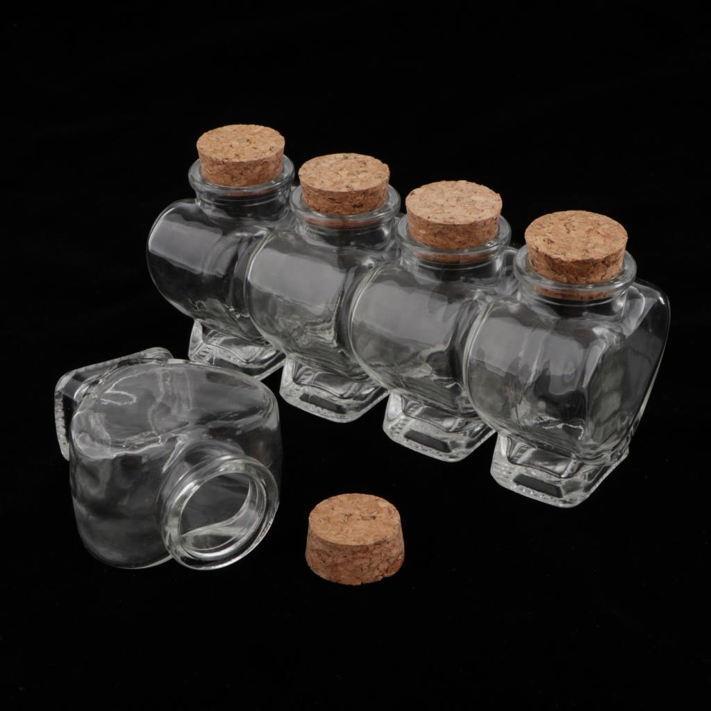 5 Pieces Mini Cork Stoppers DIY Decor Glass Bottle Wishing Vials Heart Shape