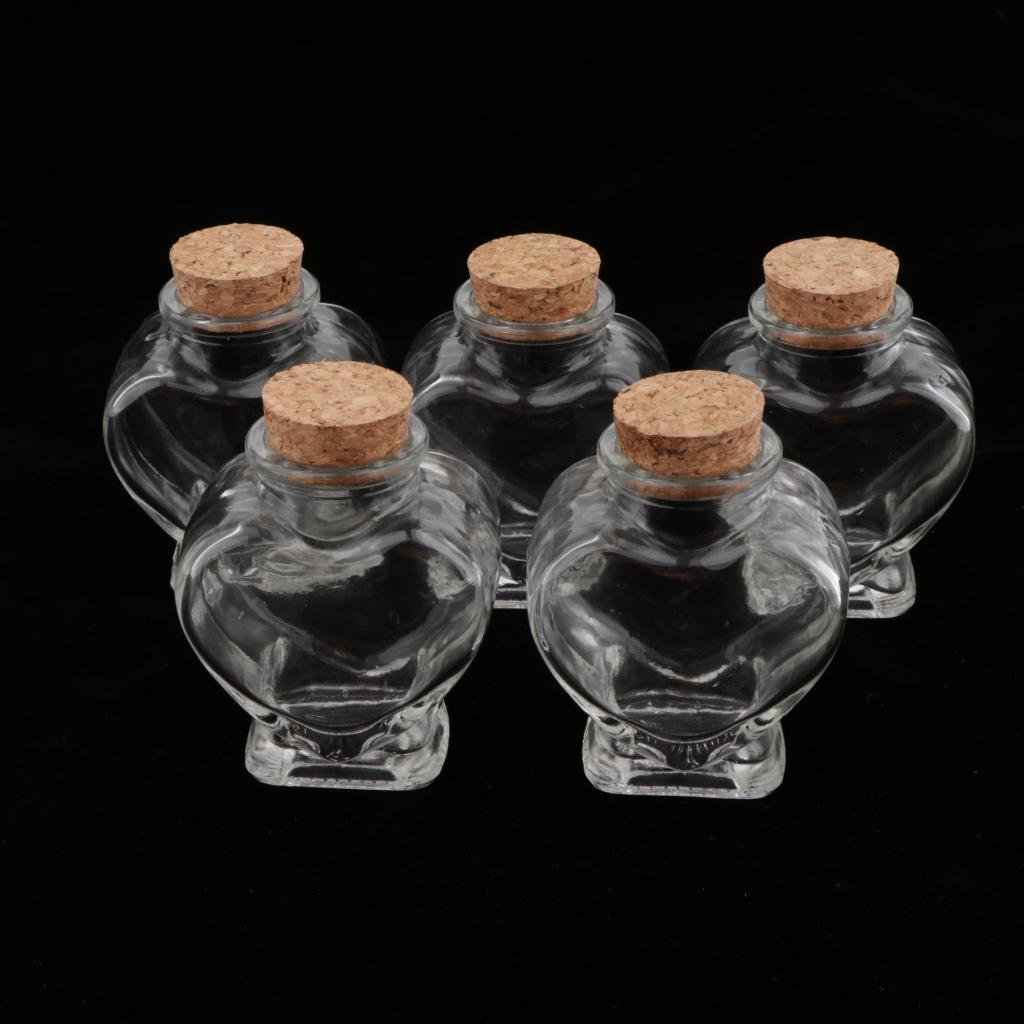 5 Pieces Mini Cork Stoppers DIY Decor Glass Bottle Wishing Vials Heart Shape