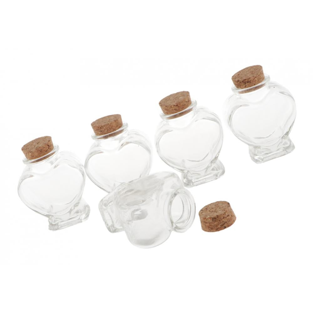 5 Pieces Mini Cork Stoppers DIY Decor Glass Bottle Wishing Vials Heart Shape